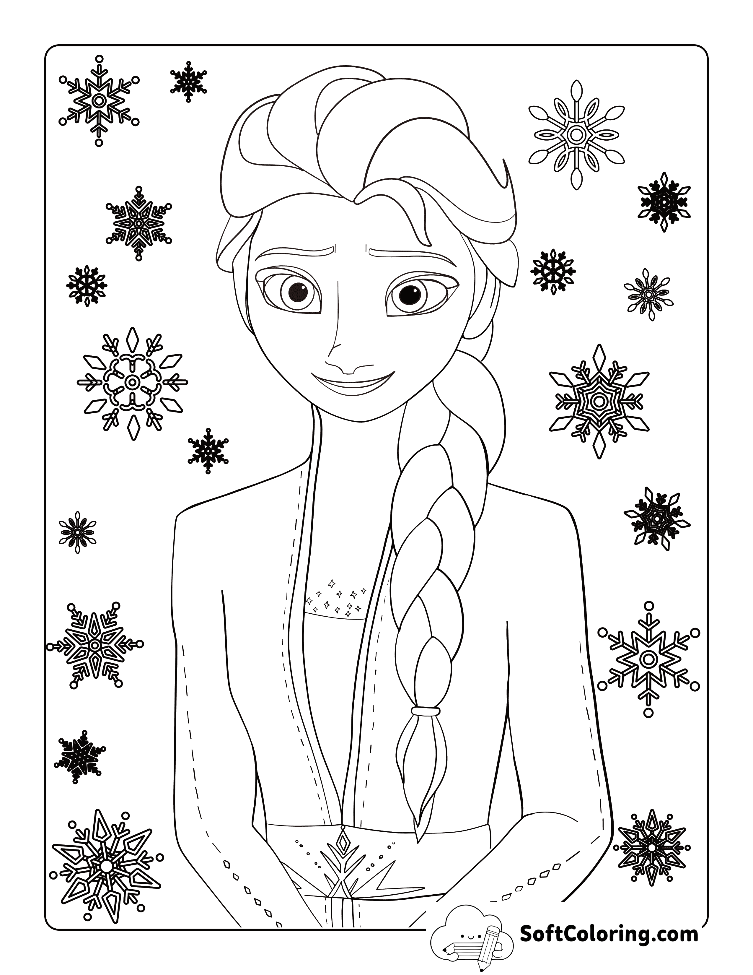 Easy Elsa-Inspired Princess Coloring Sheet with Snowflakes