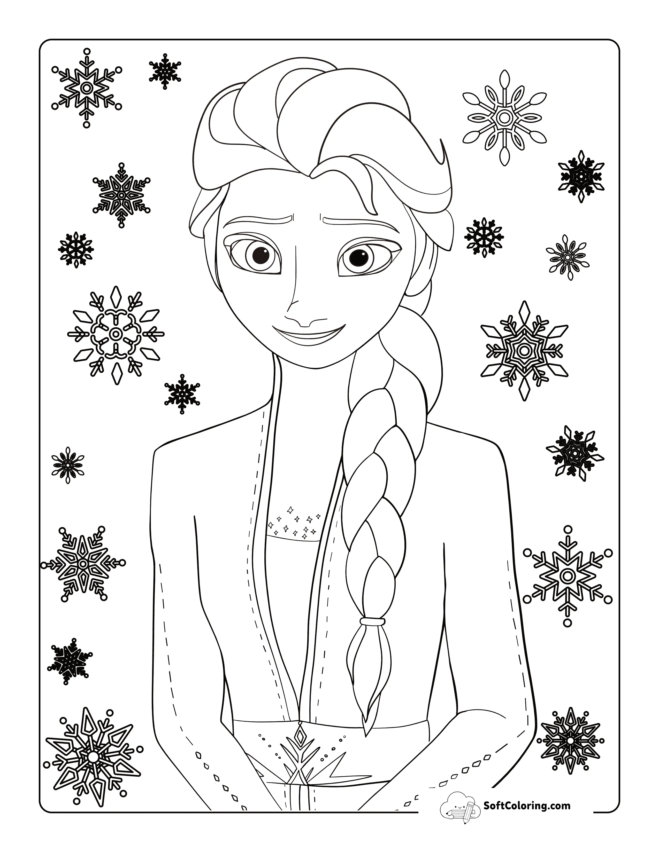 Easy Elsa-Inspired Princess Coloring Sheet With Snowflakes