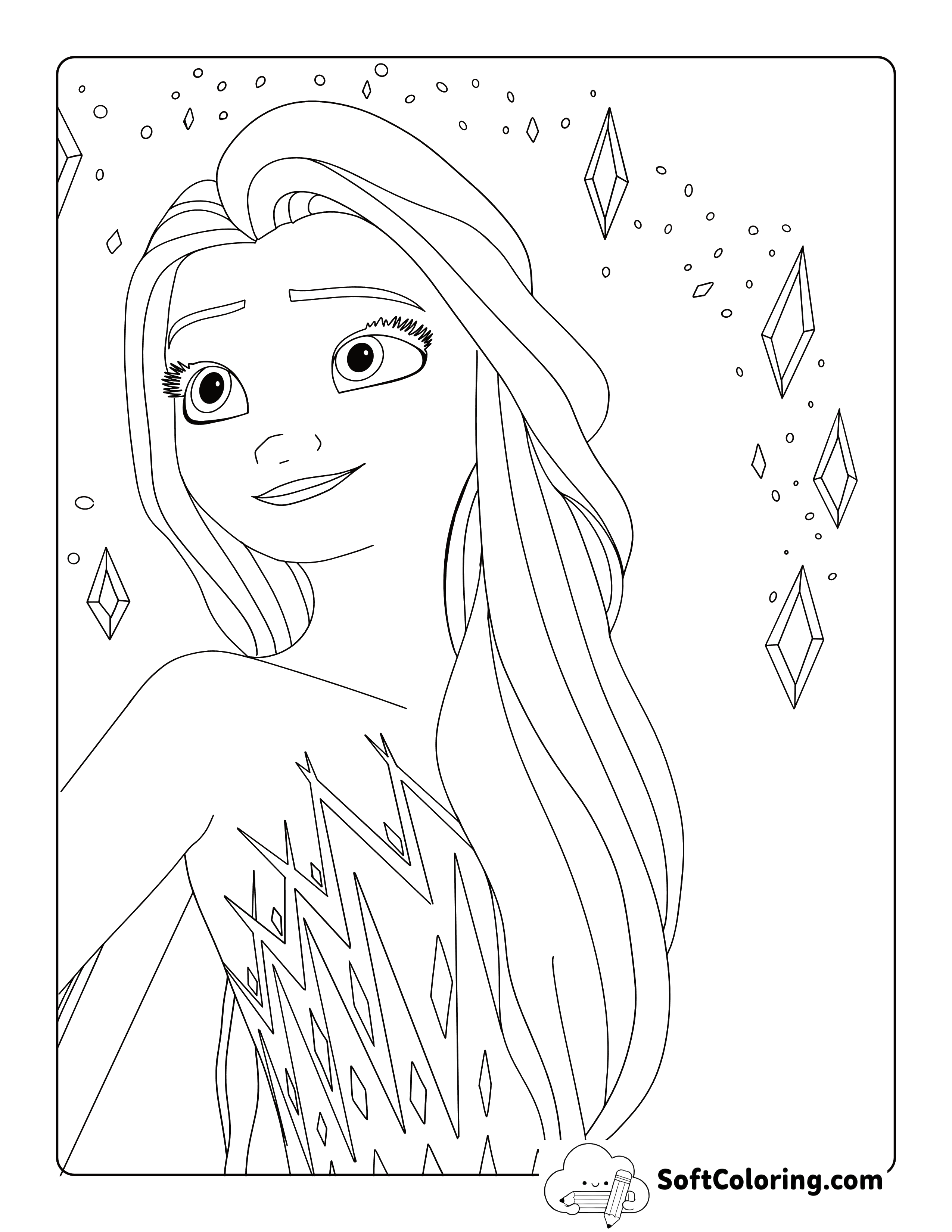 Easy Princess Elsa-Inspired White Dress Coloring Page