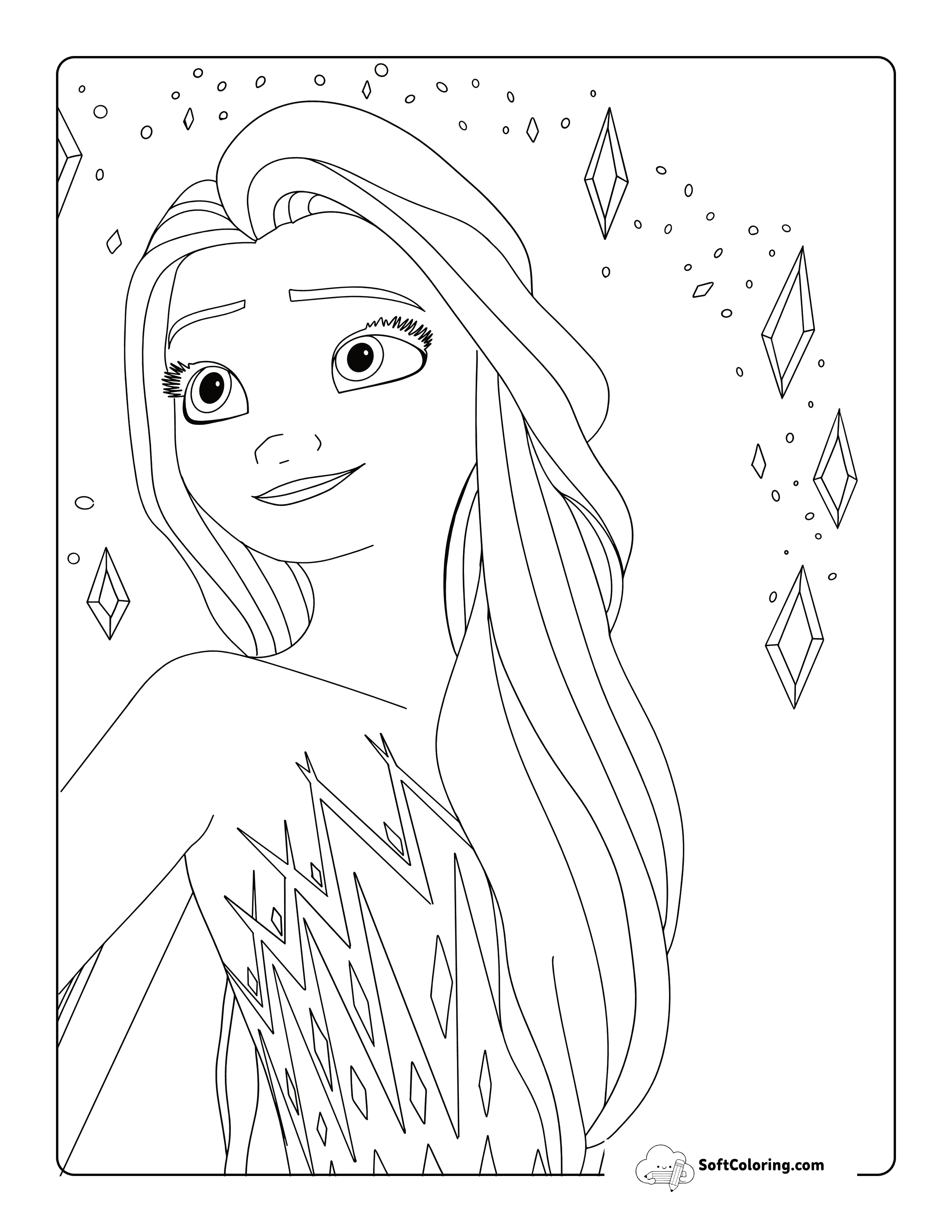 Easy Princess Elsa-Inspired White Dress Coloring Page