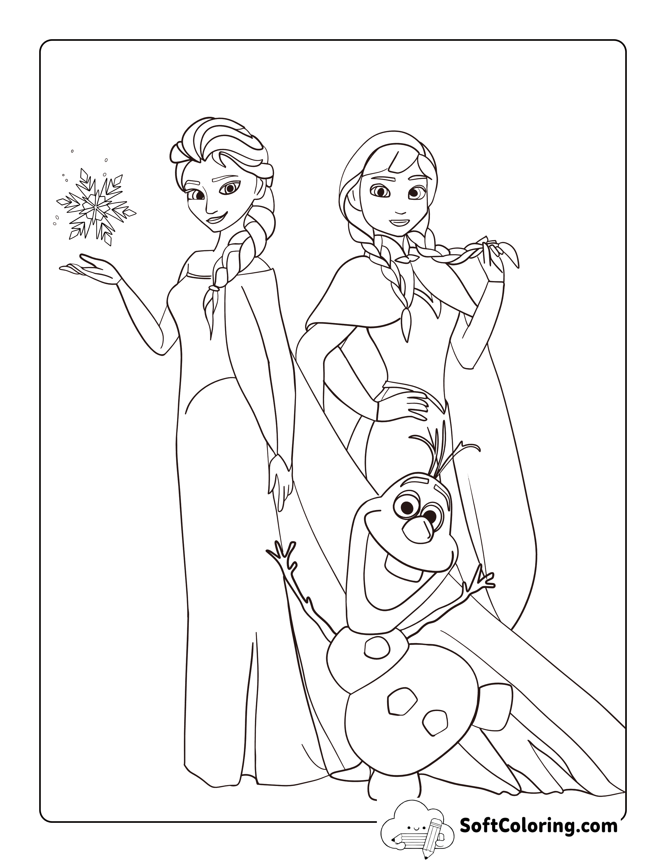 Olaf, Anna, and Elsa-Inspired Printable Coloring Page for Kids