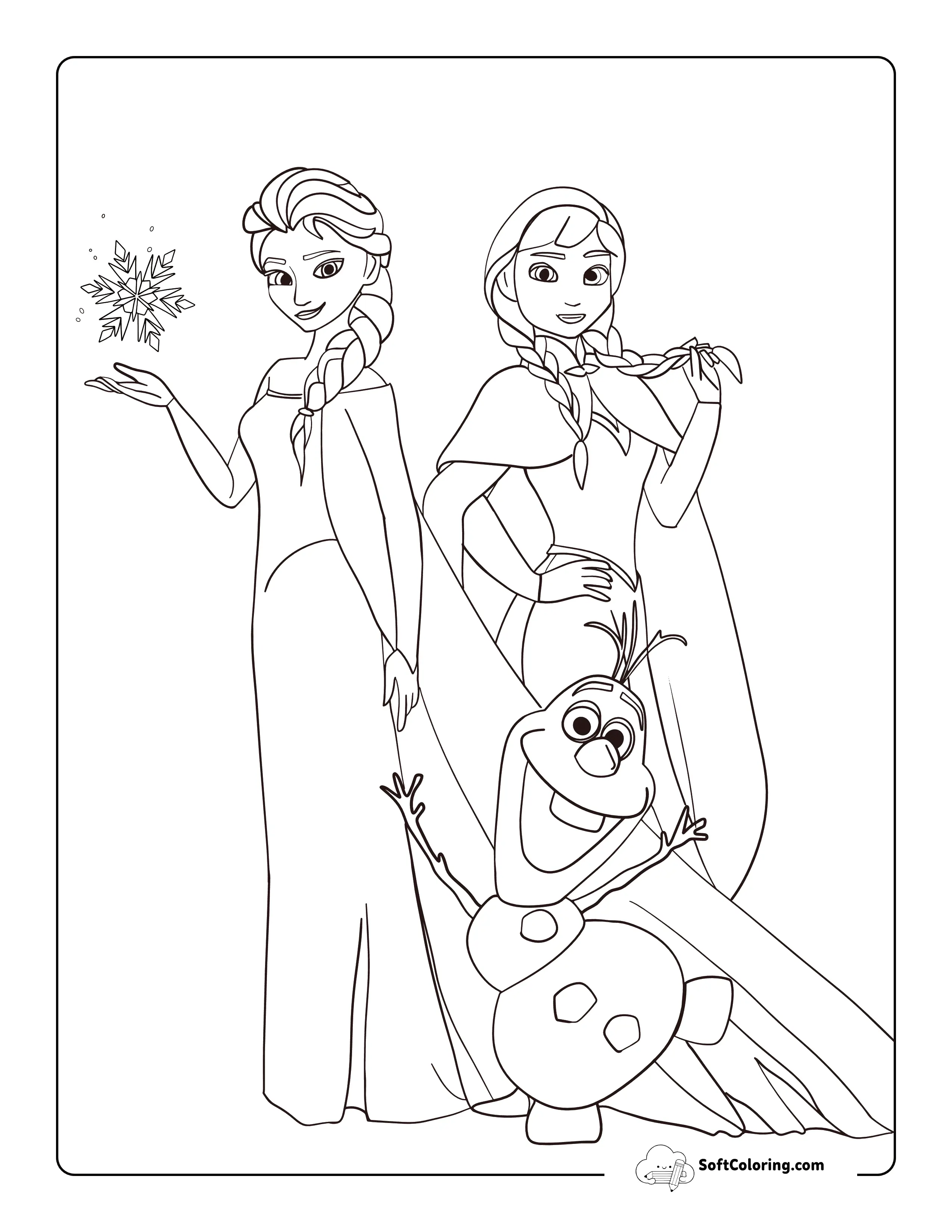 Olaf, Anna, And Elsa-Inspired Printable Coloring Page For Kids