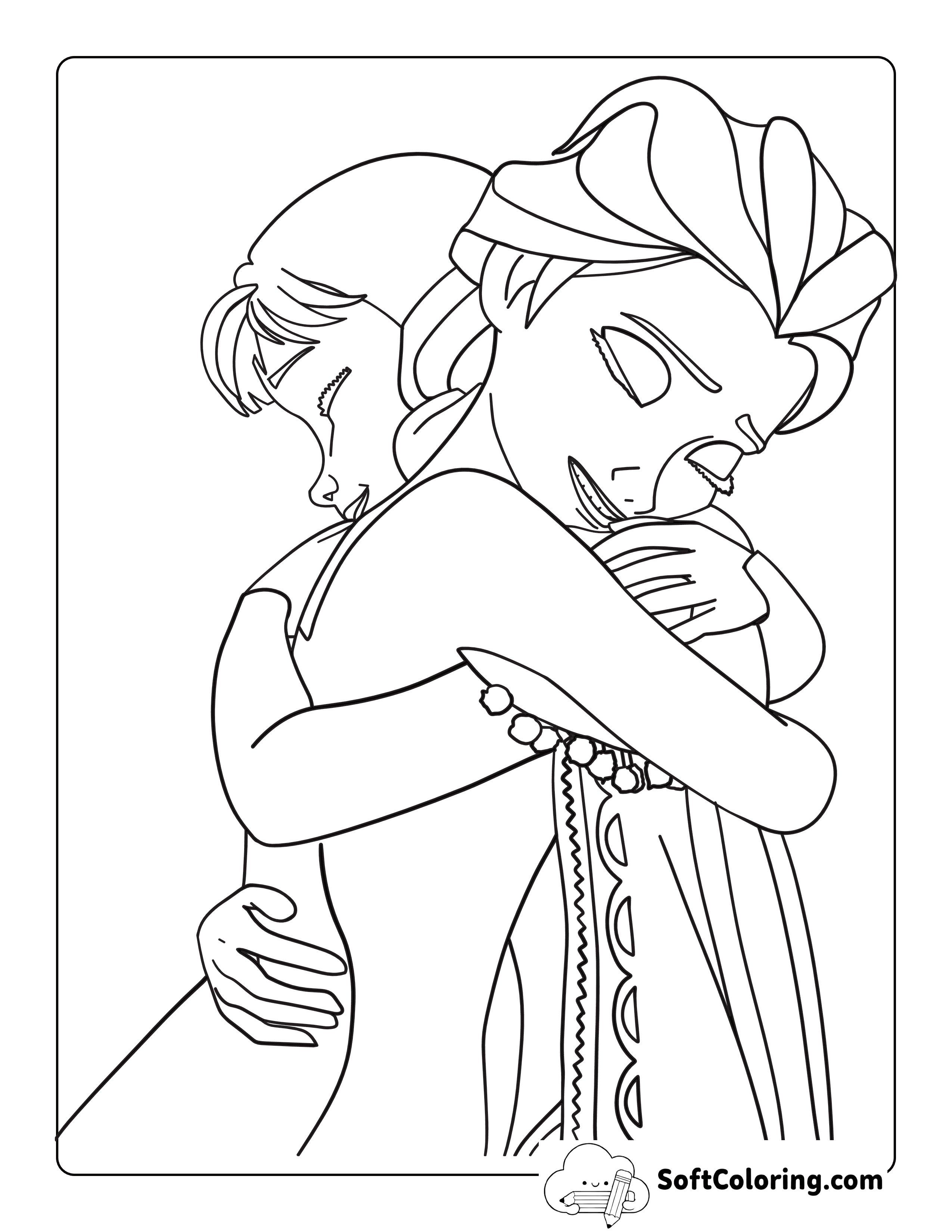 Elsa and Anna-Inspired Hugging Sisters Coloring Sheet