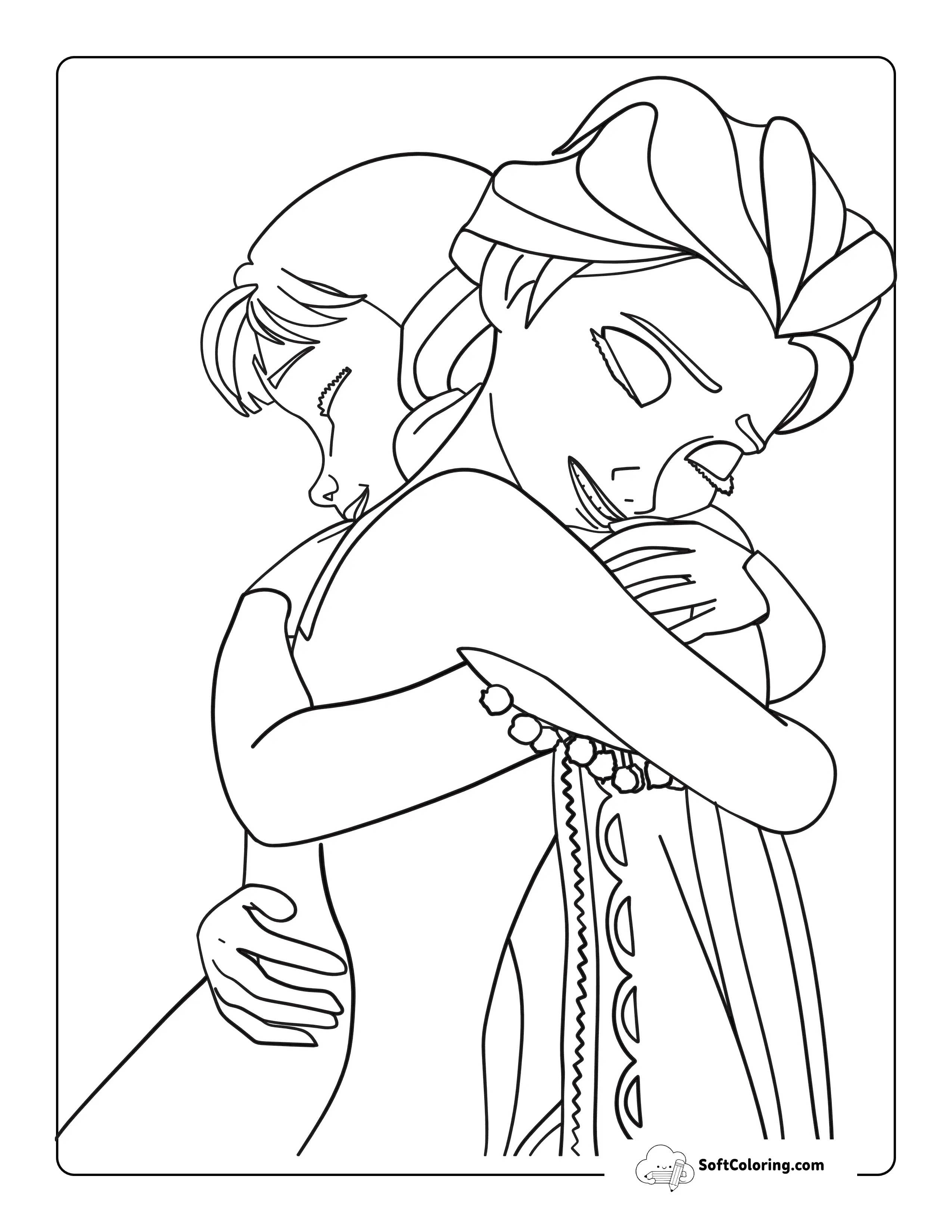 Elsa And Anna-Inspired Hugging Sisters Coloring Sheet
