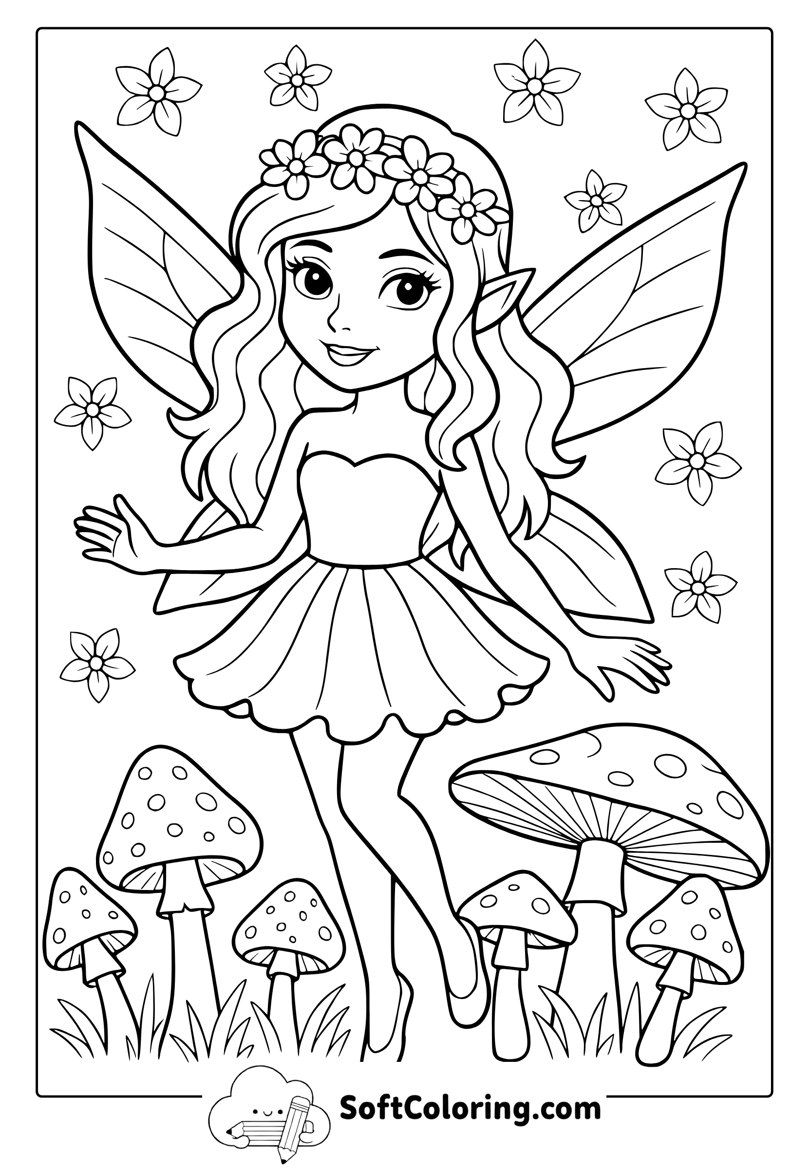 fairy and mushrooms coloring page