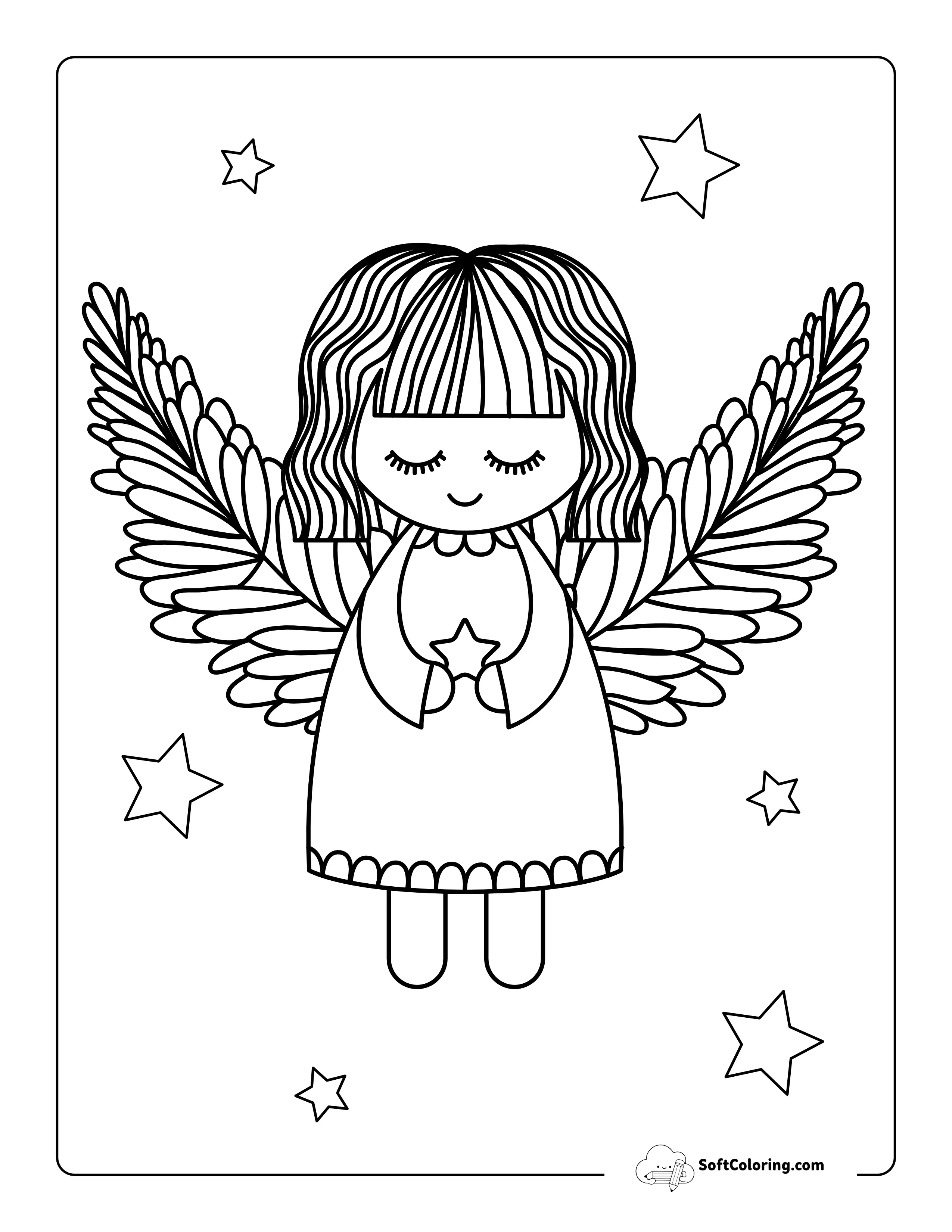 Sweet Night Fairy Holding Star Coloring Sheet