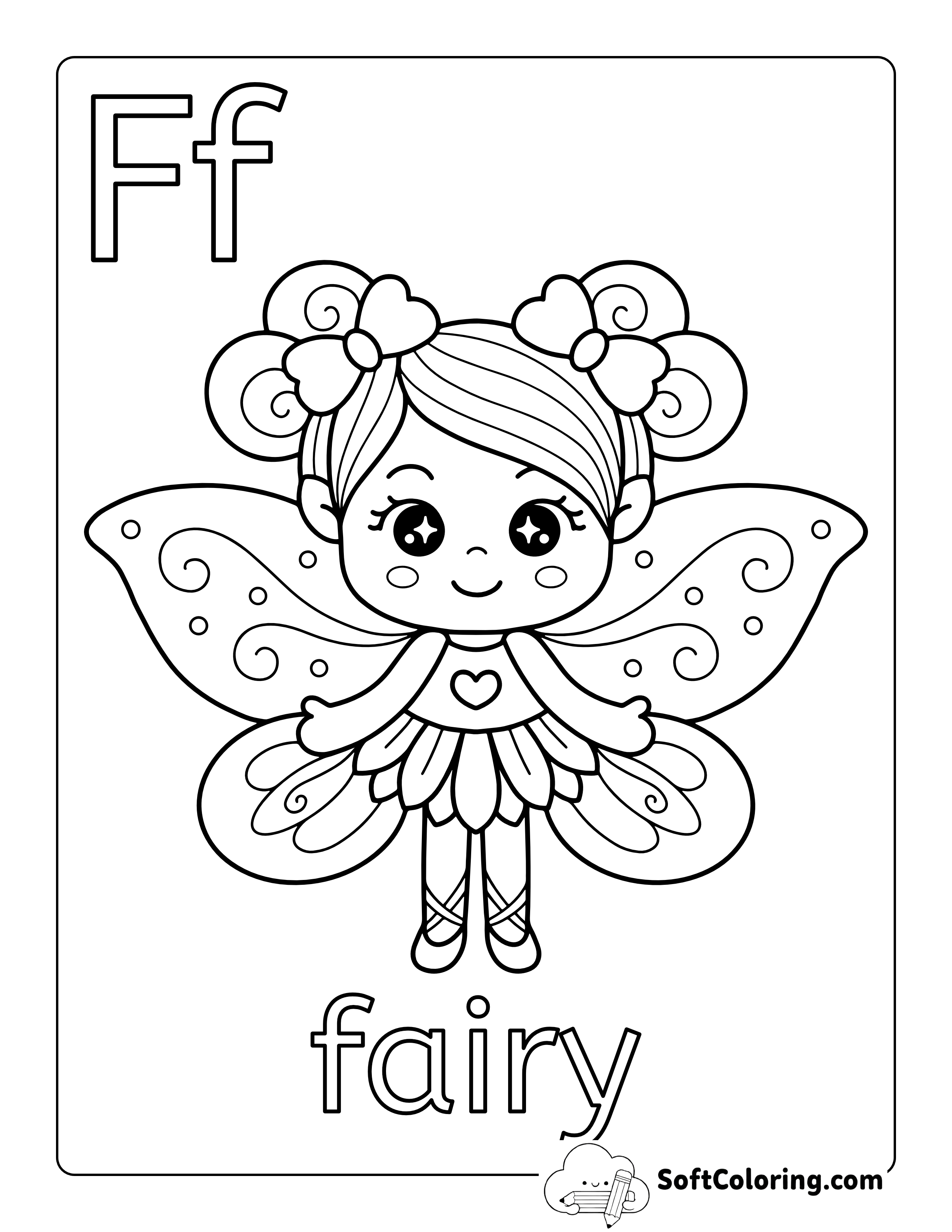 Cute Fairy Coloring Page with Letter F
