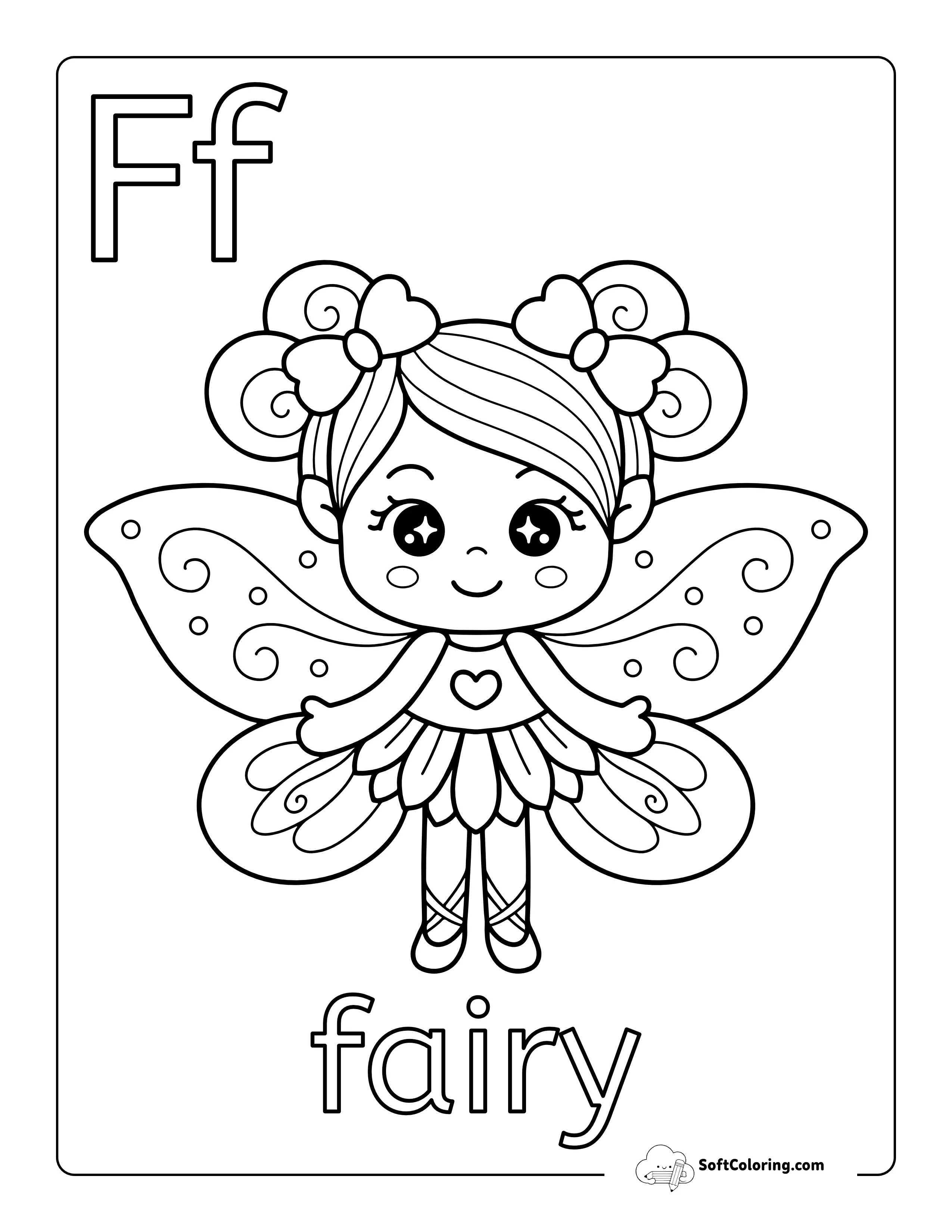Cute Fairy Coloring Page With Letter F