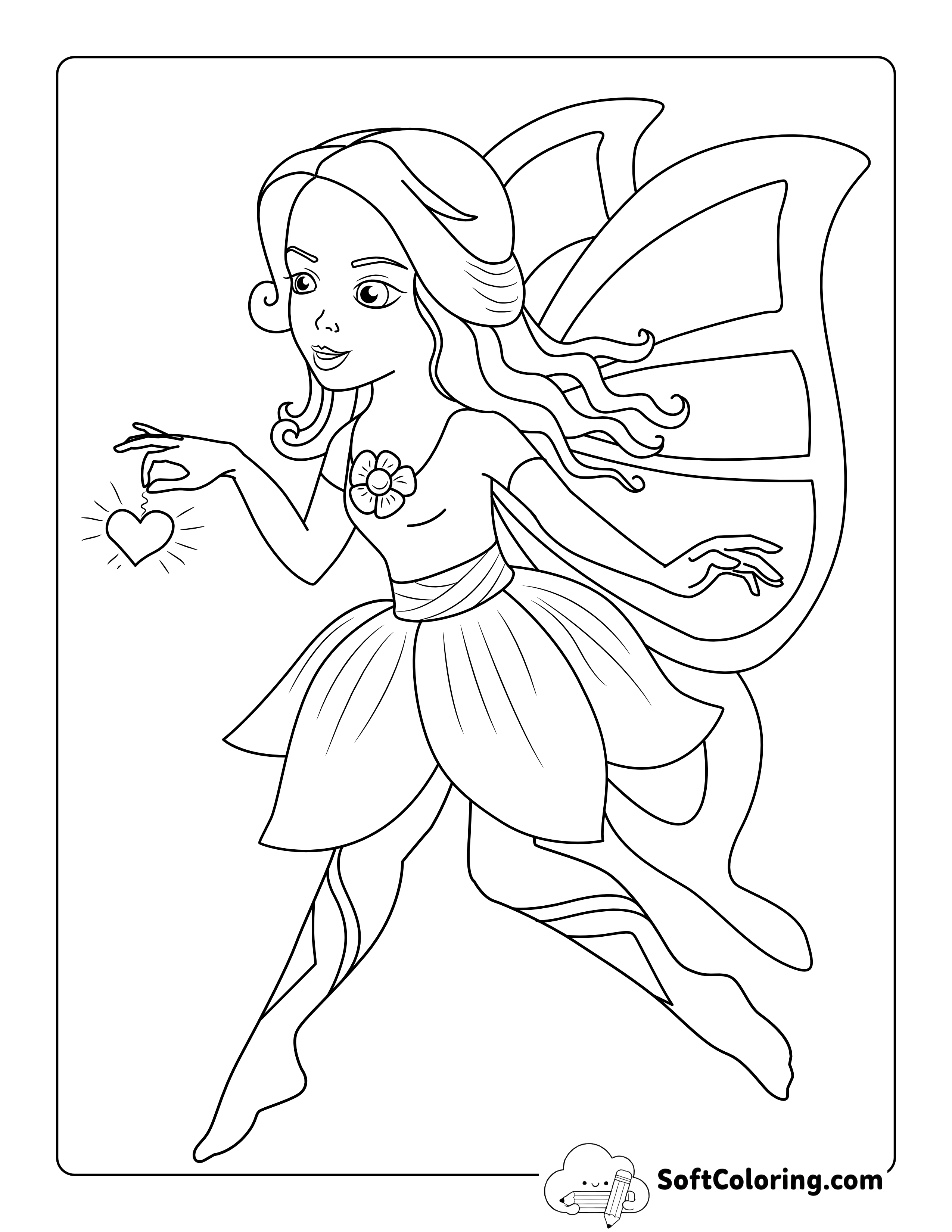 Butterfly Fairy with Heart Jewel Picture to Color