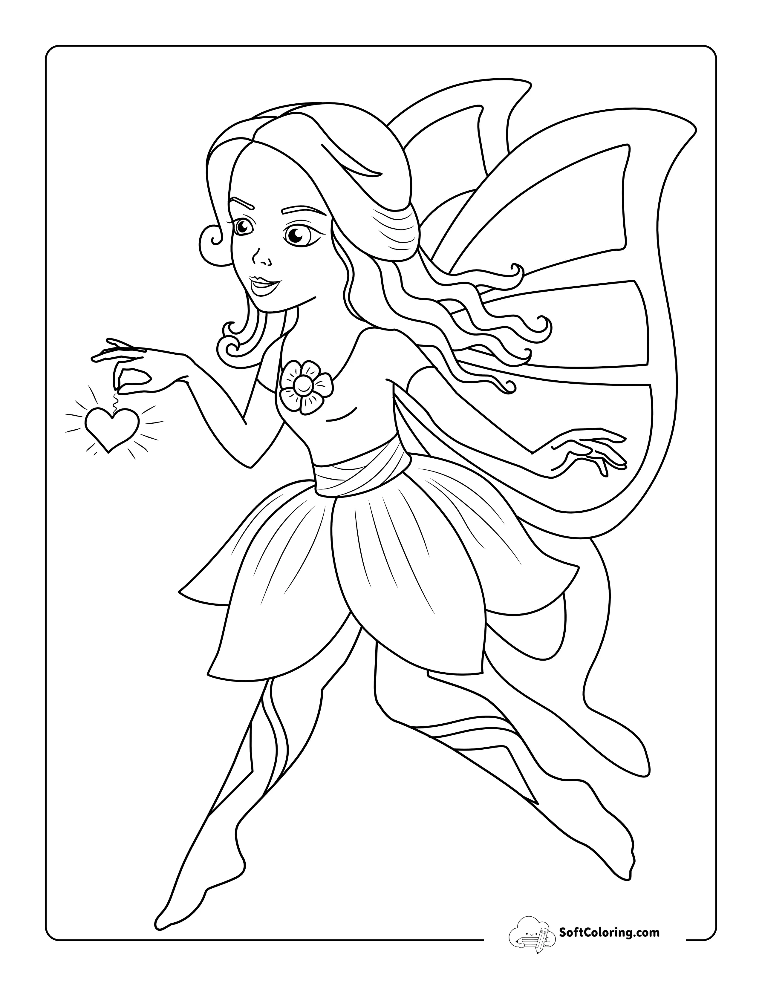 Butterfly Fairy With Heart Jewel Picture To Color