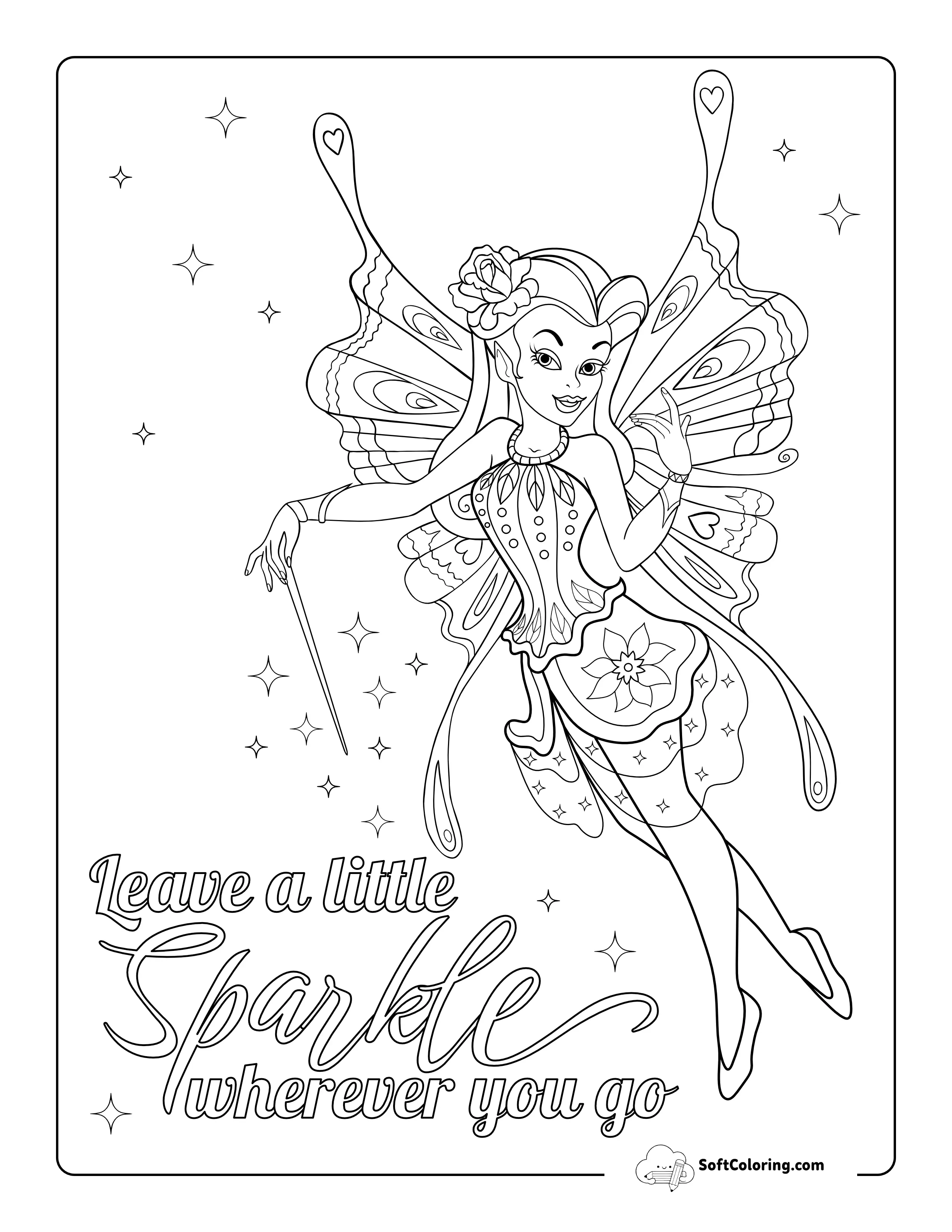 "Leave A Little Sparkle" Fairy Coloring Page Printable