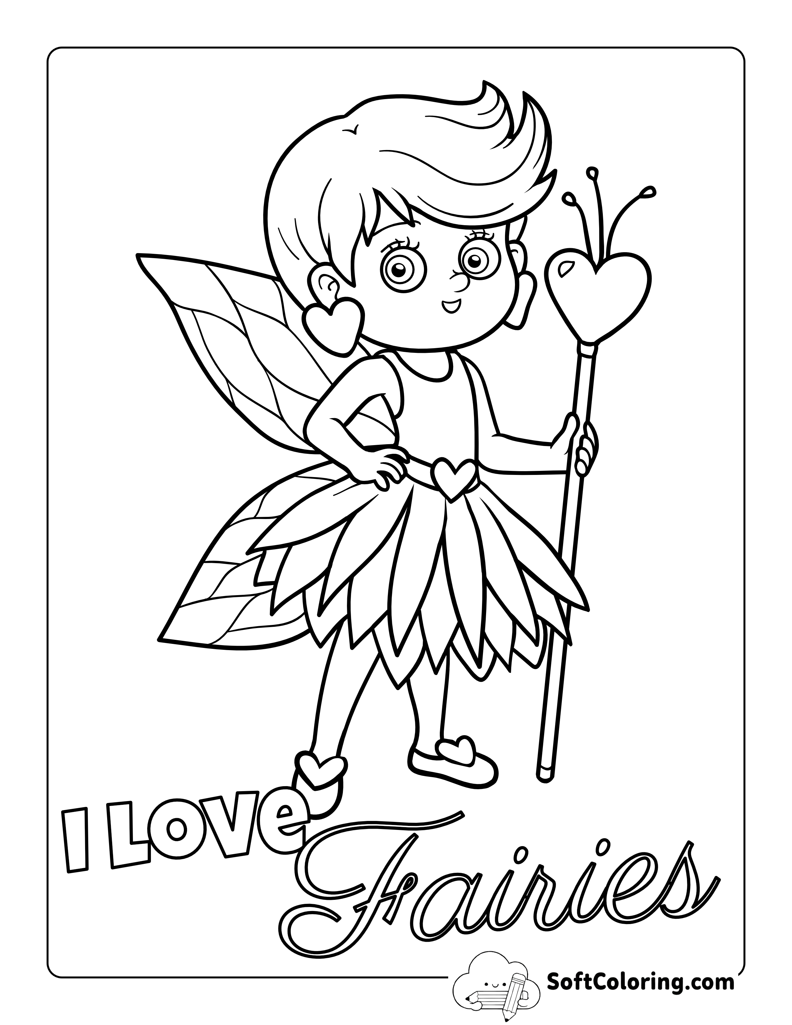 "I Love Fairies" Fairy Picture to Color