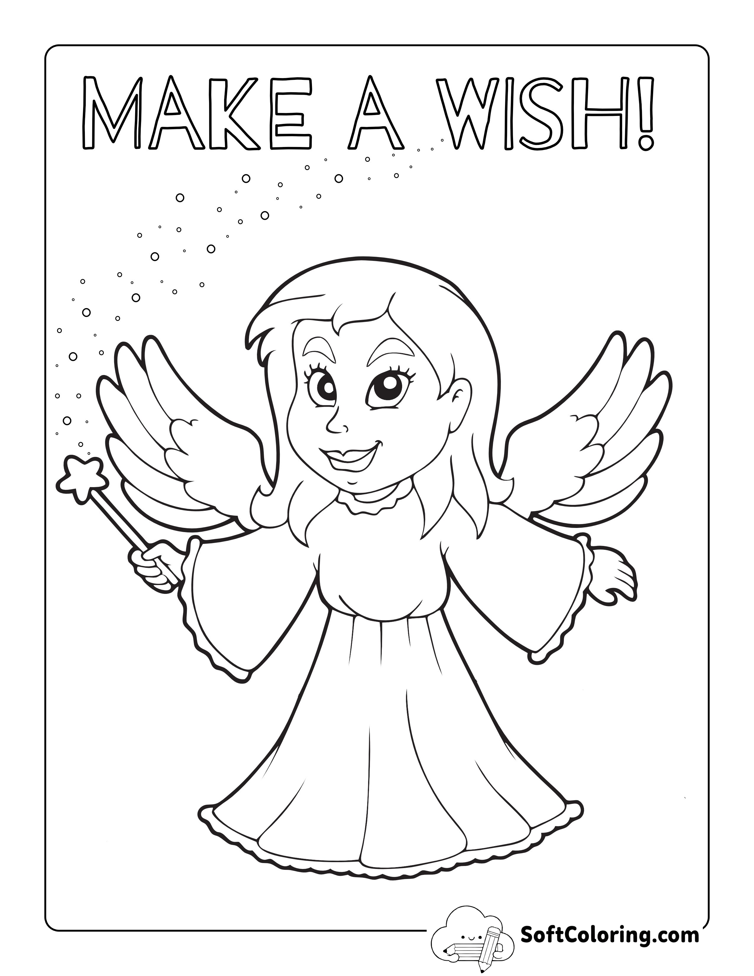 "Make a Wish" Winged Fairy Coloring Page