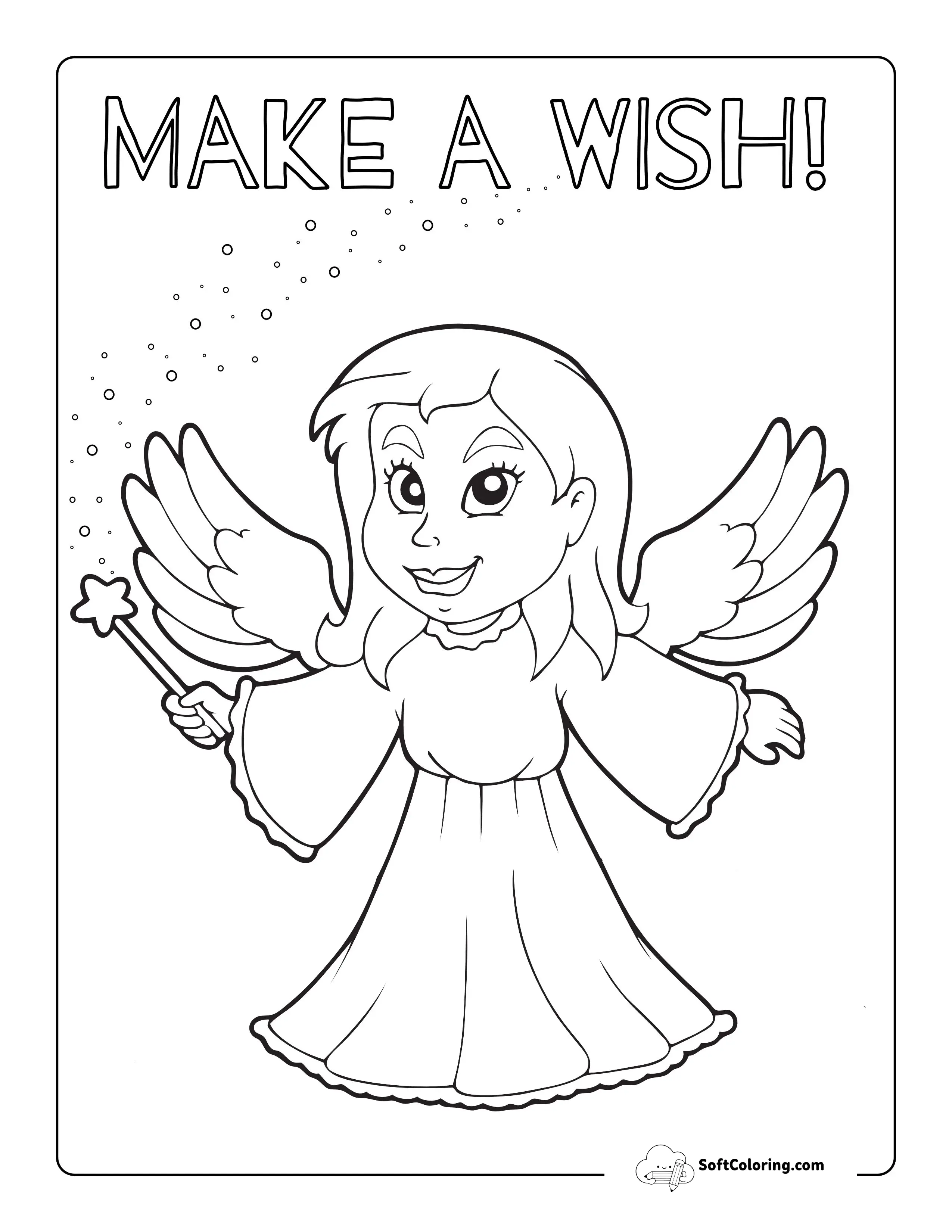 "Make A Wish" Winged Fairy Coloring Page