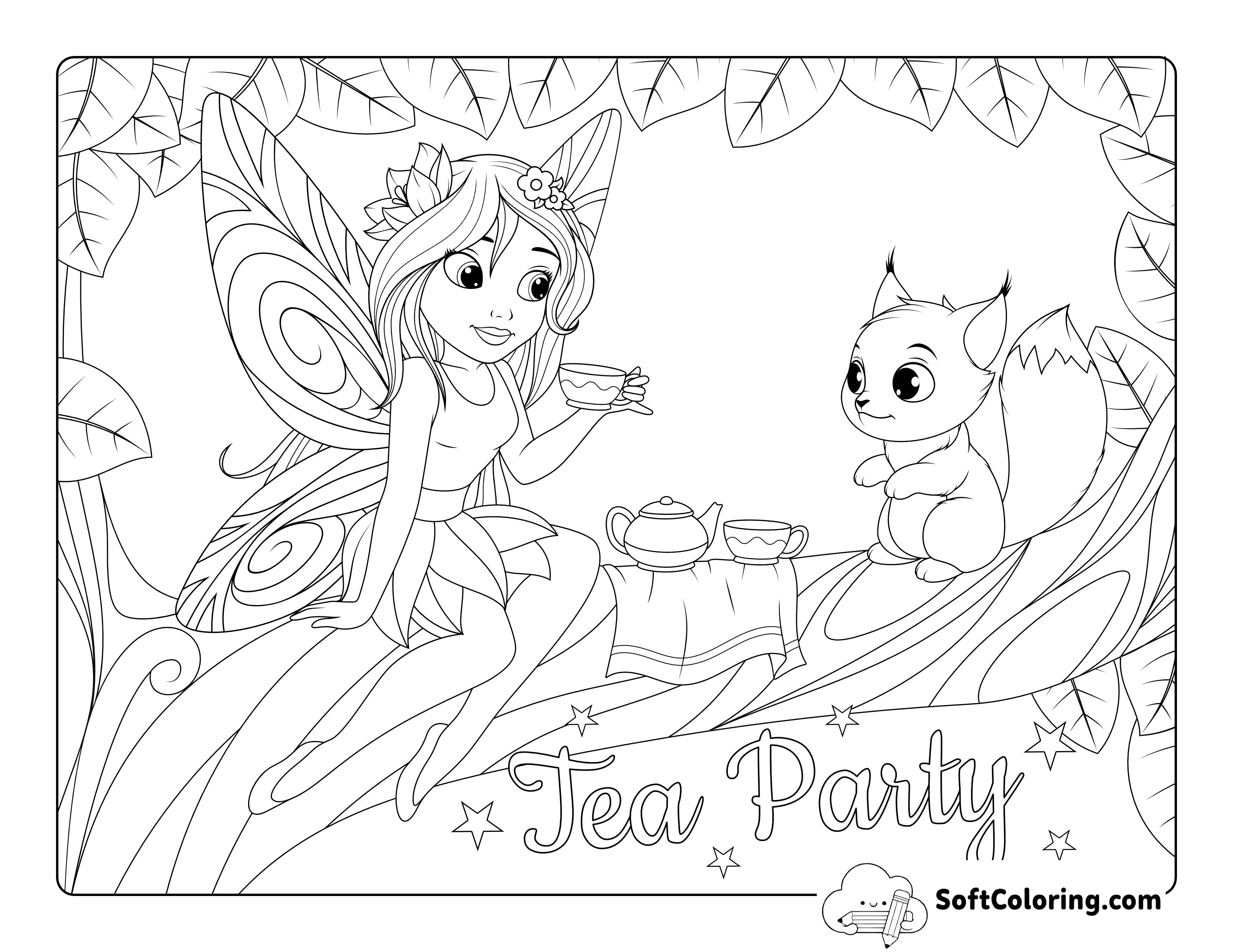 Tea Party Fairy Coloring Page