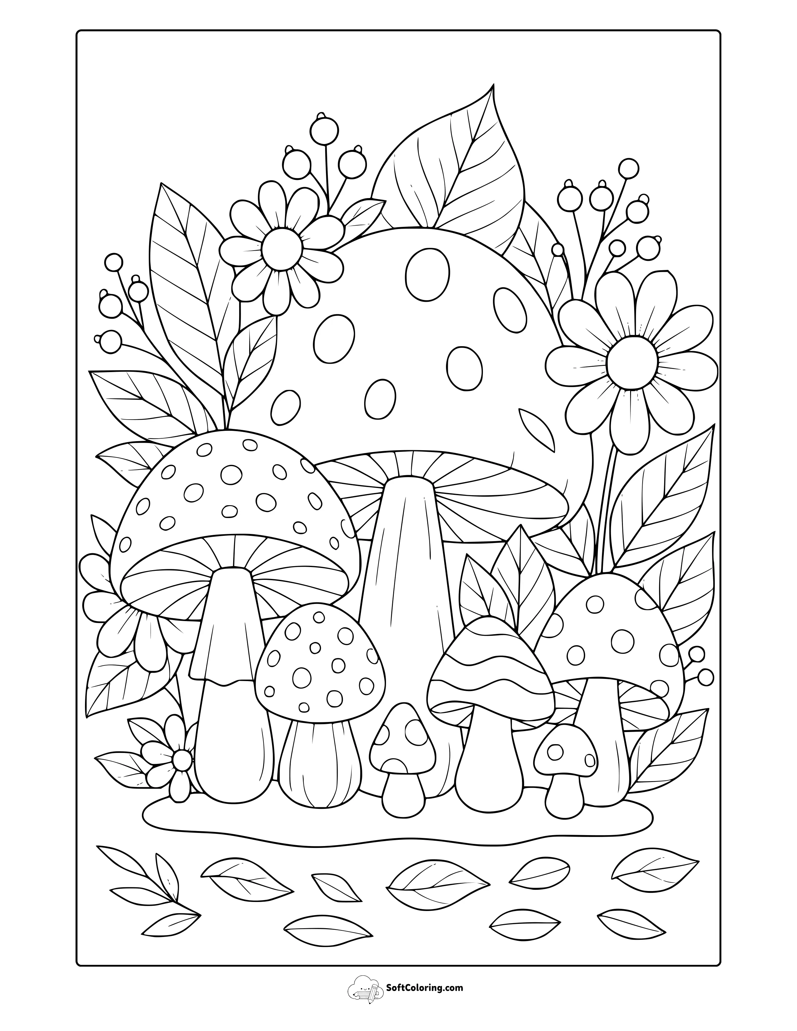 Fairy Garden Mushrooms Coloring Page
