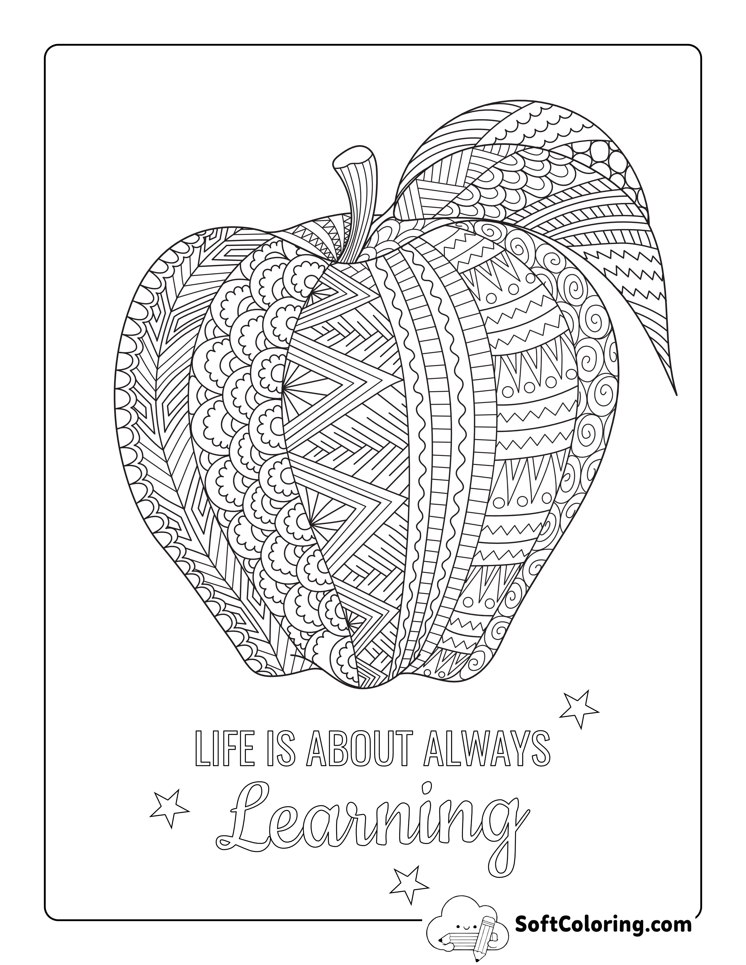 Apple Zentangle Coloring Page