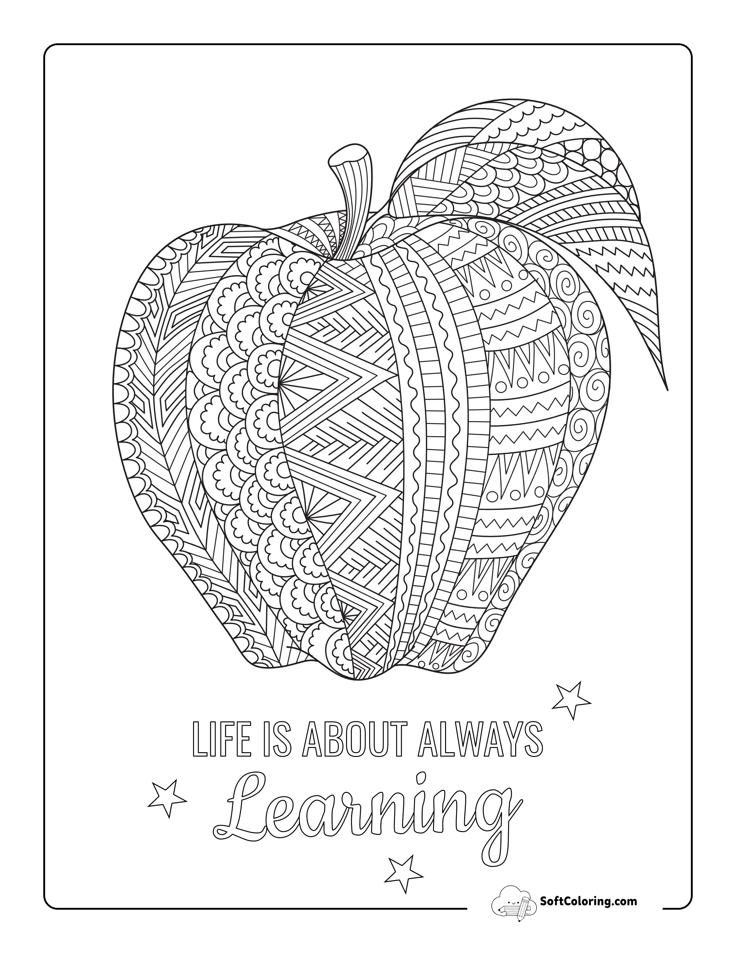 Patterned Teacher's Apple Coloring Page For Seniors
