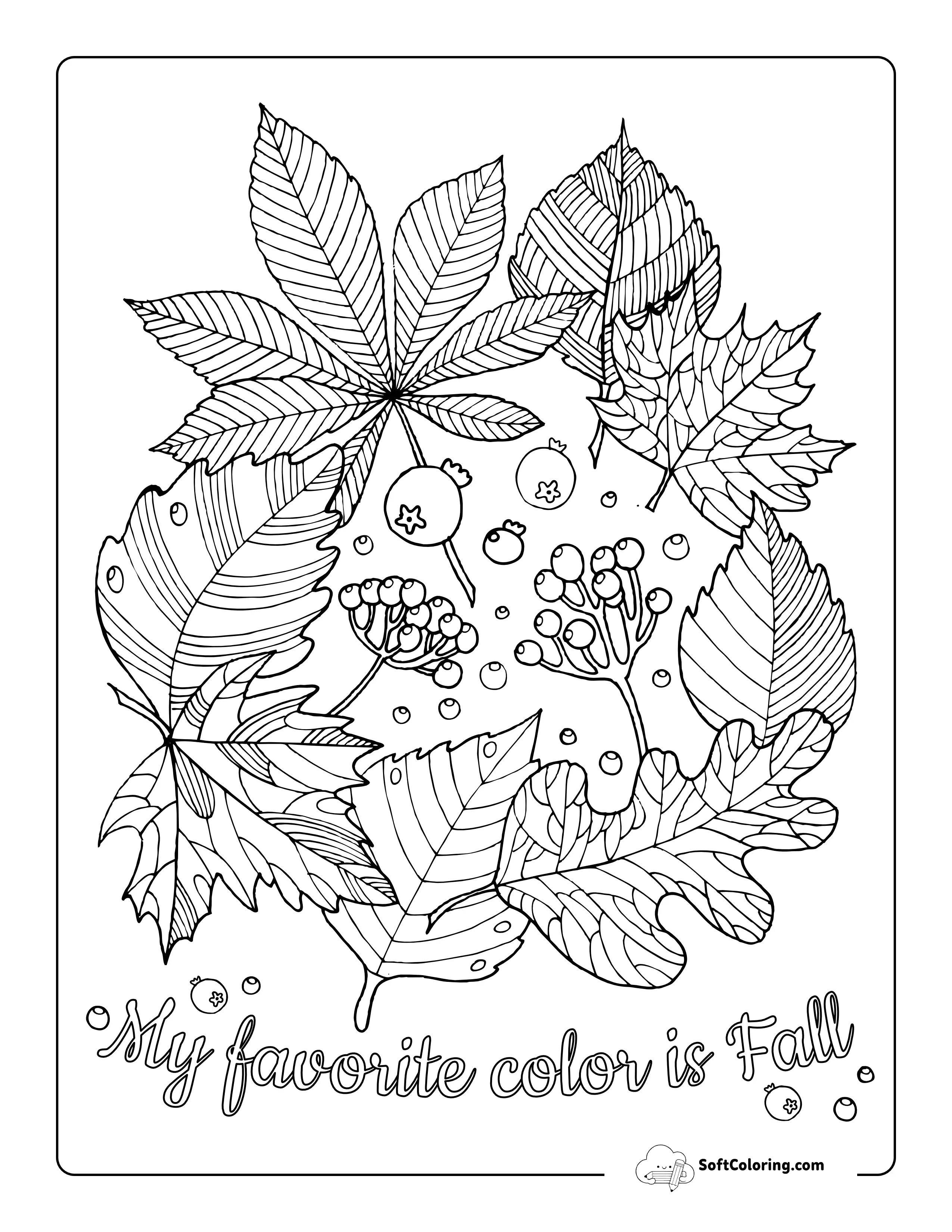 Fall Leaves Coloring Page For Adults