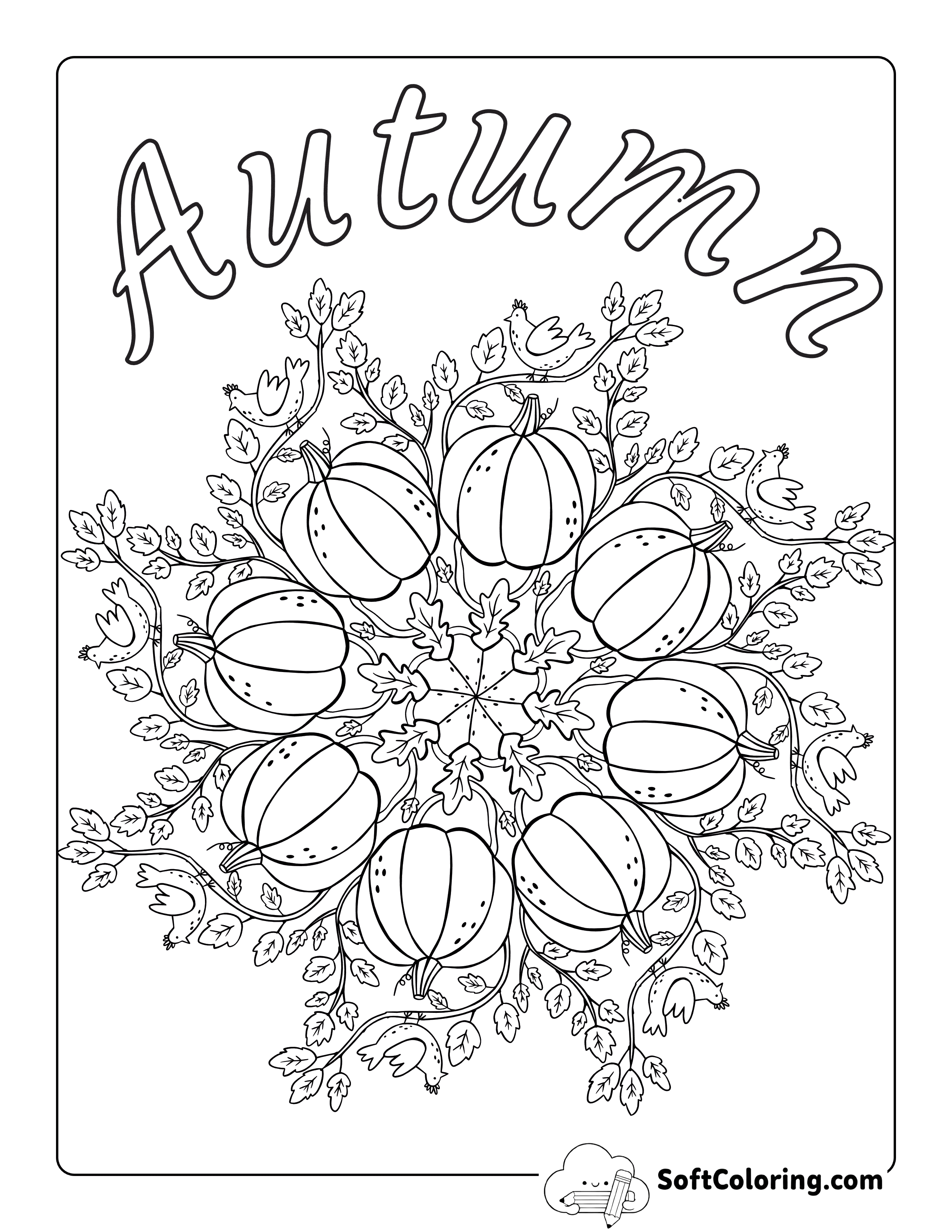 NEW Pumpkin Autumn Mandala Fall Coloring Page