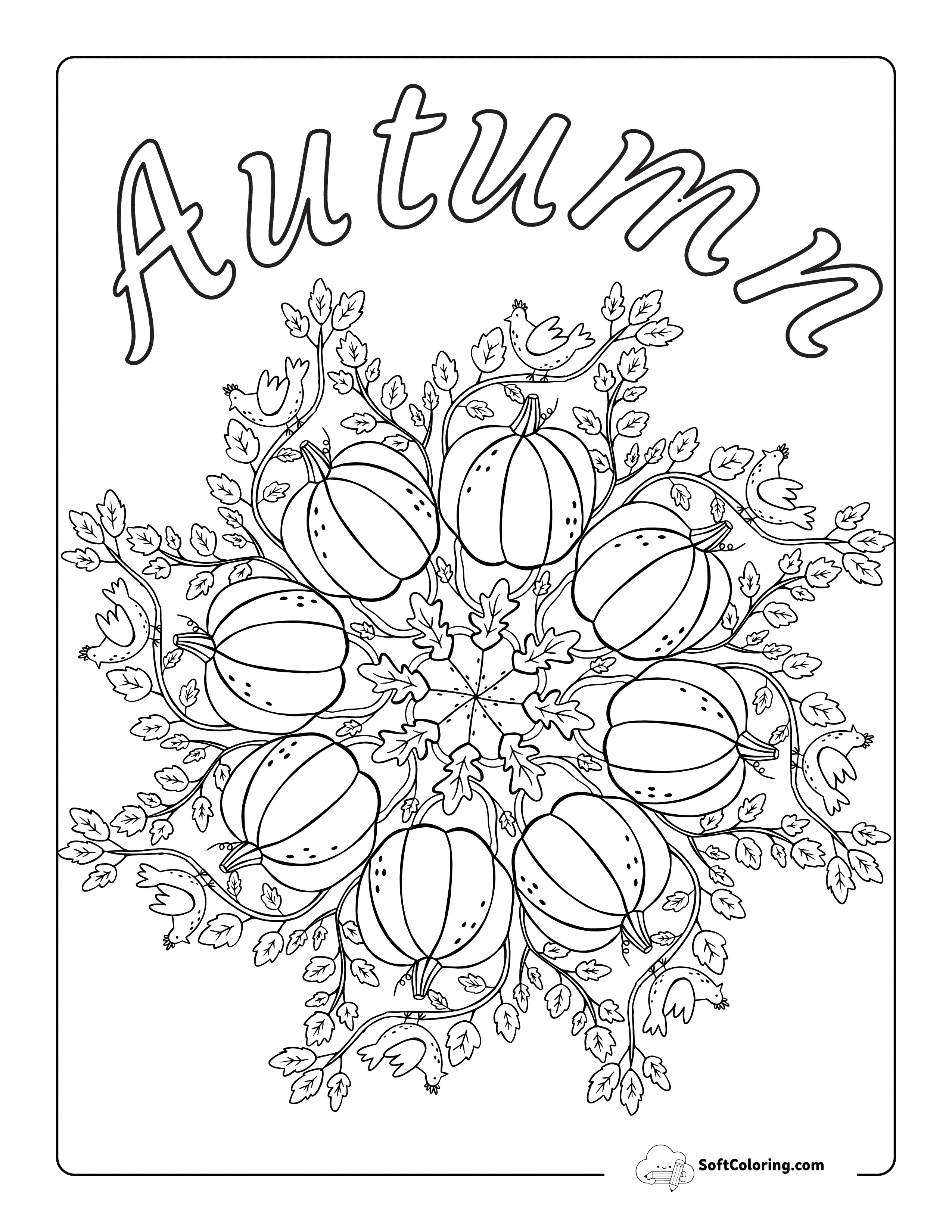New Pumpkin Autumn Mandala Fall Coloring Page