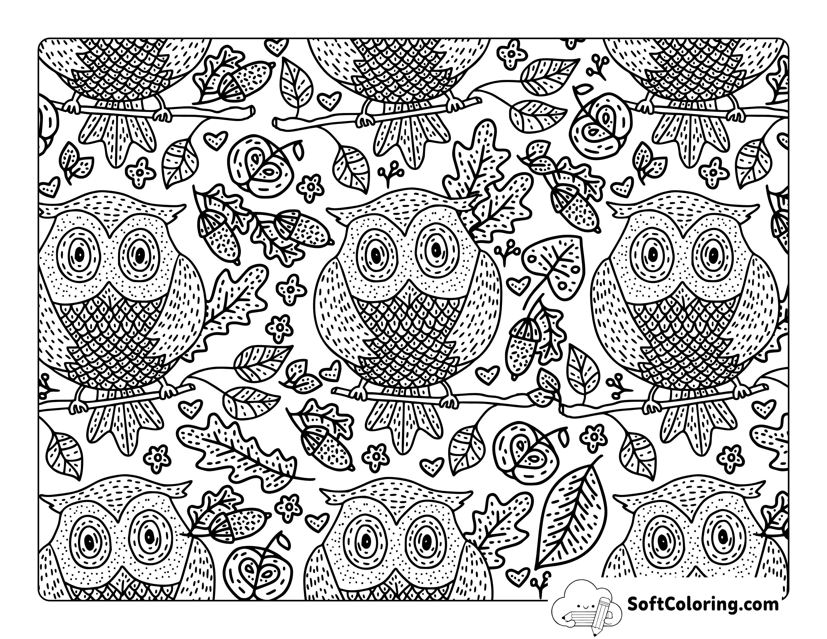 Woodland Owl Coloring Sheet for Adults