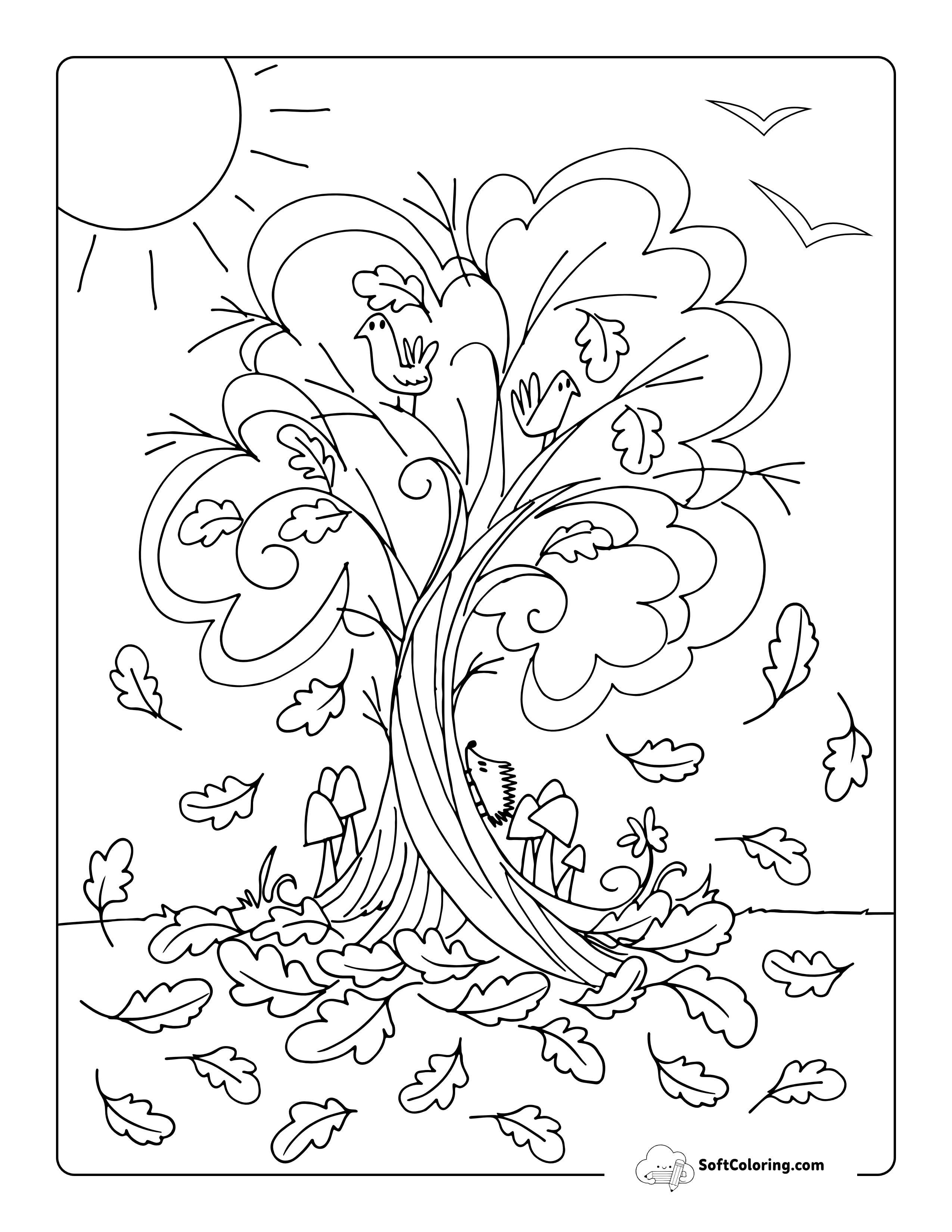 Swirling Leaves In Autumn Coloring Page