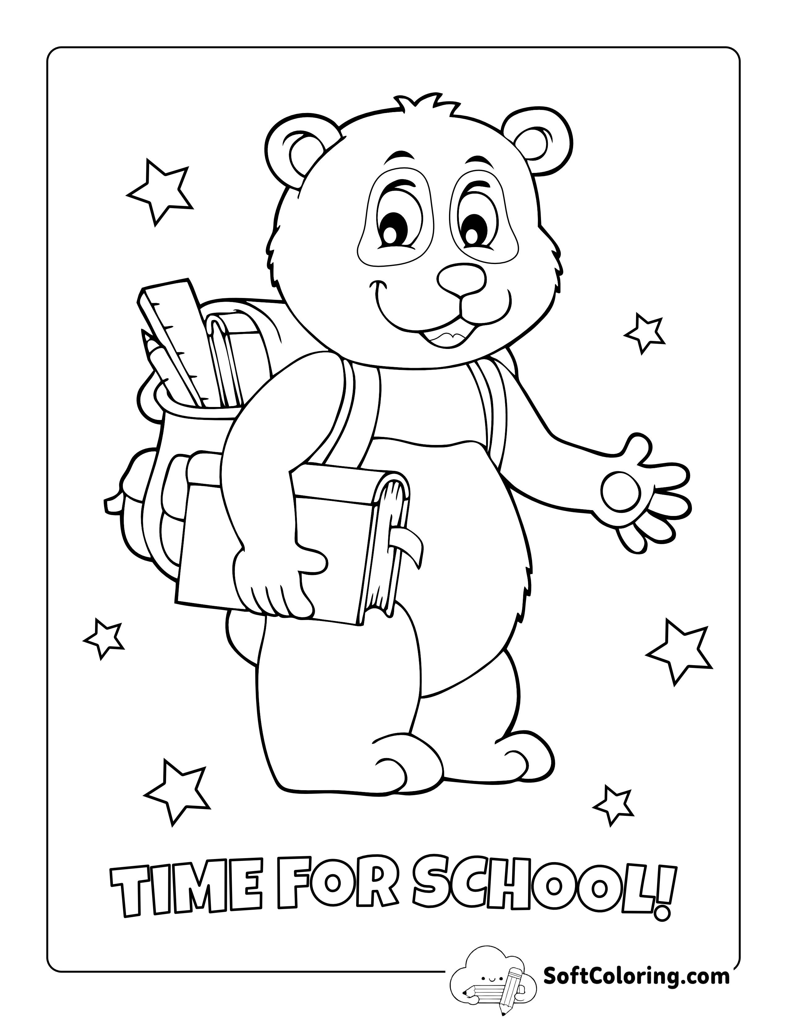 School Bear Coloring Sheet for Preschoolers