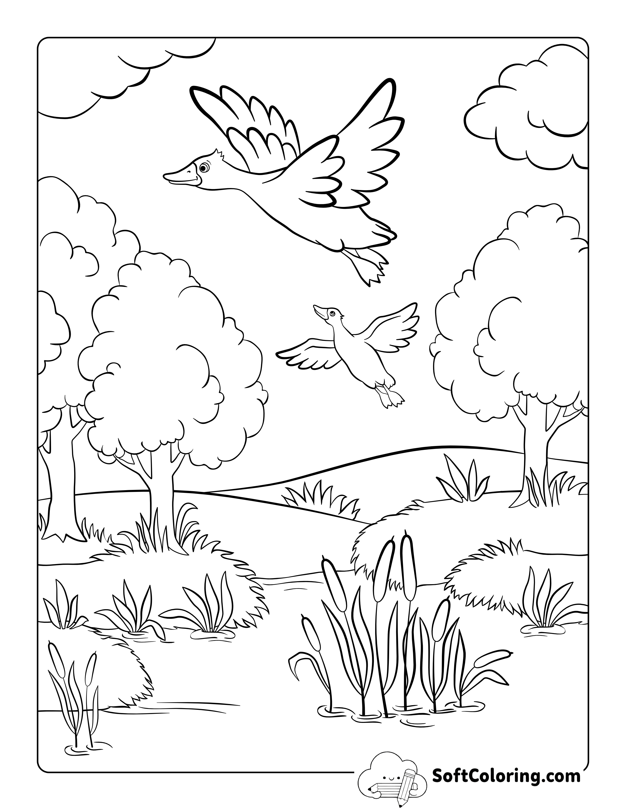 Migrating Ducks Fall Coloring Page