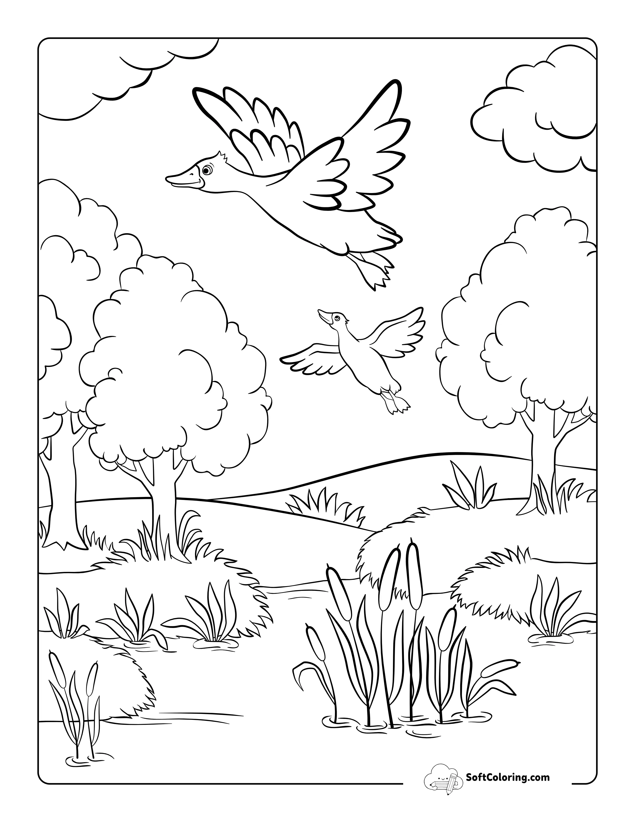 Migrating Ducks Fall Coloring Page