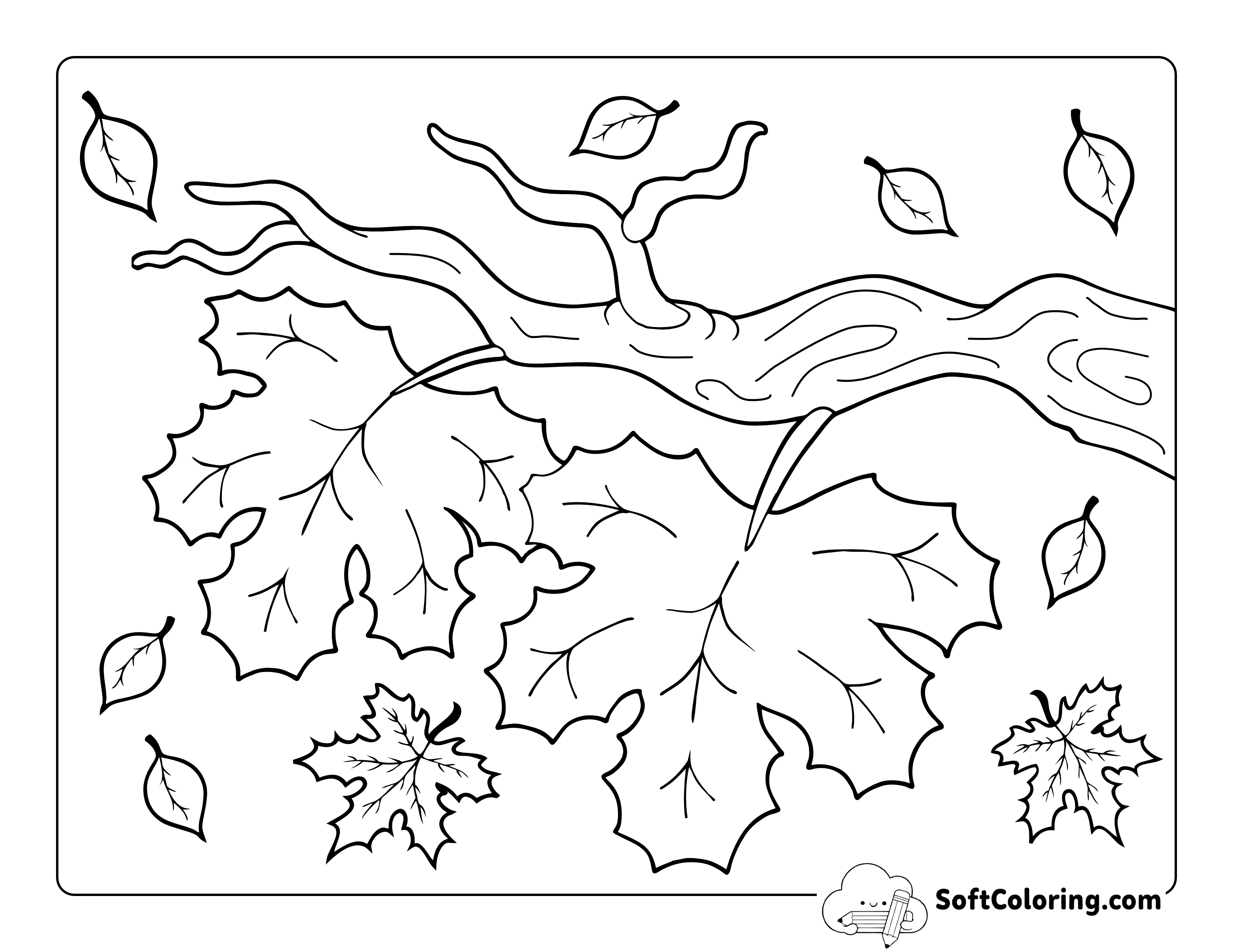 Easy Fall Leaves Coloring Page for Seniors Printable