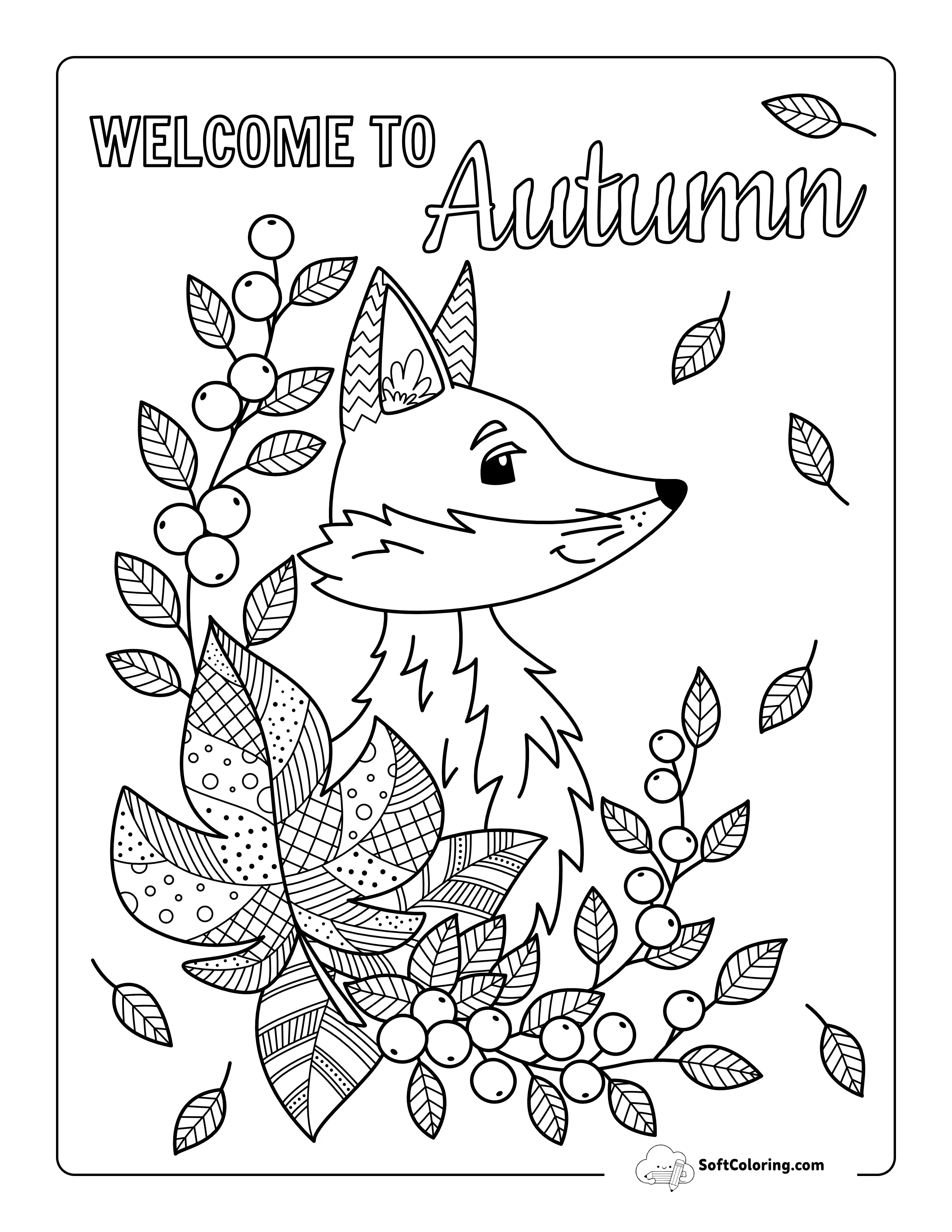Woodland Fox Autumn Coloring Sheet