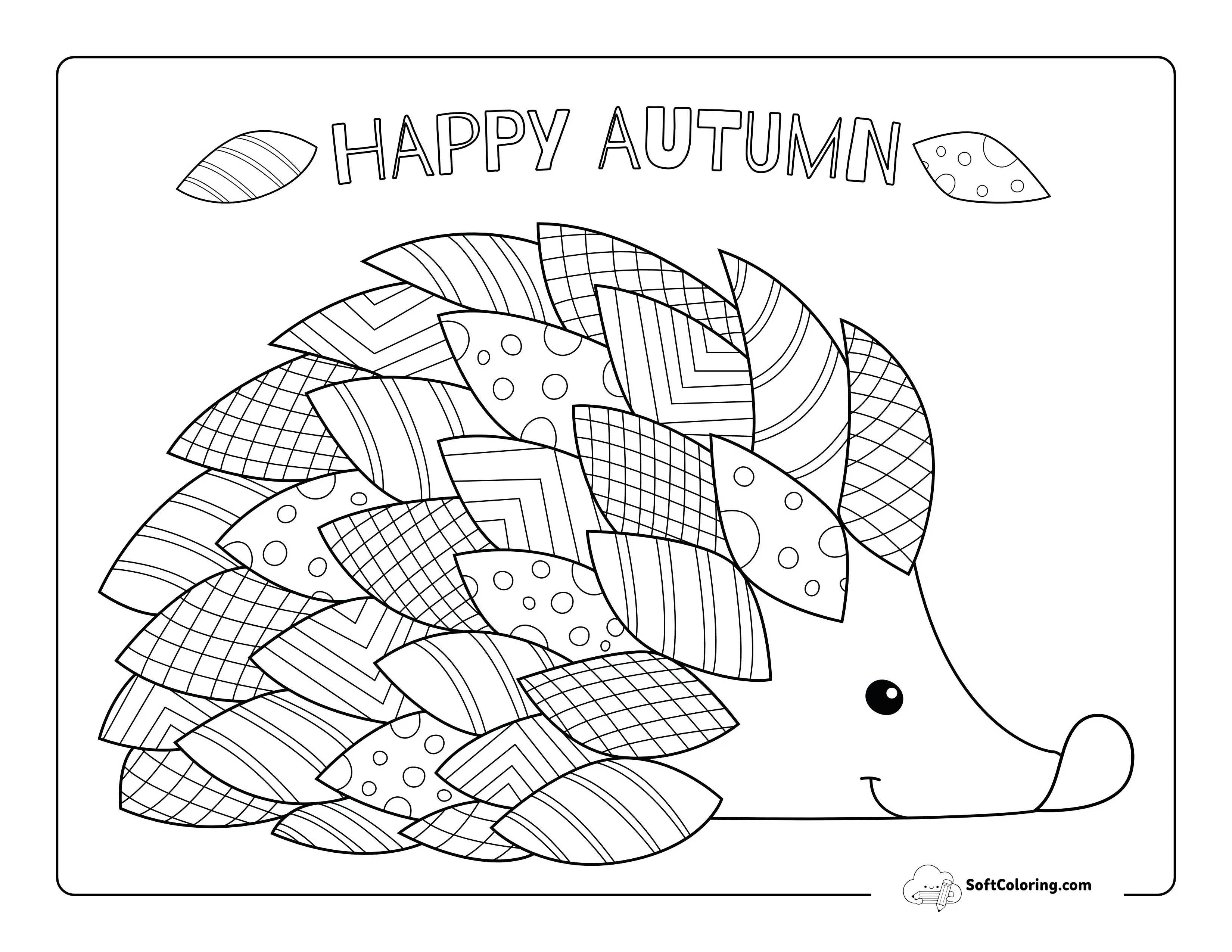 Hedgehog "Happy Autumn" Fall Coloring Page For Seniors