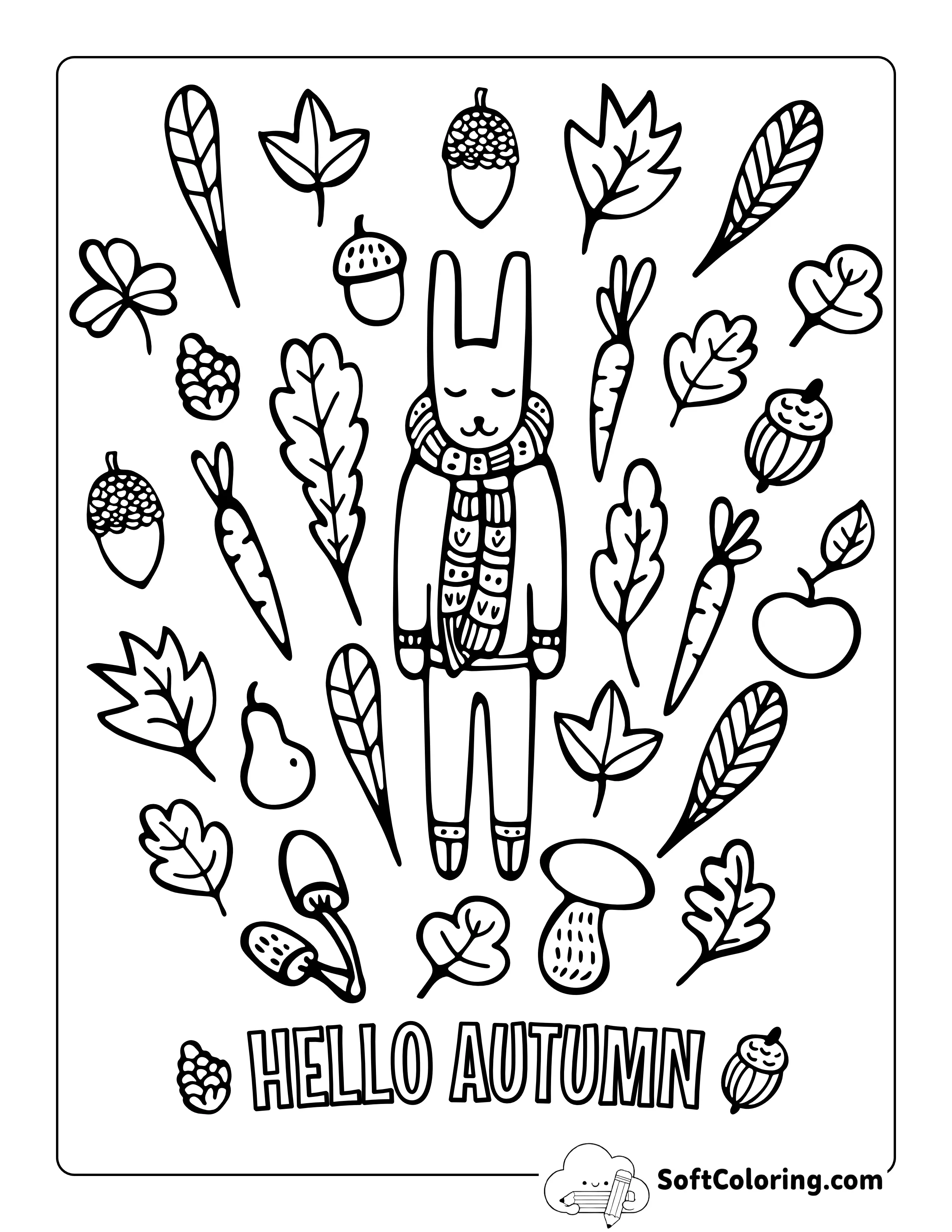 Cute Rabbit Autumn Coloring Page