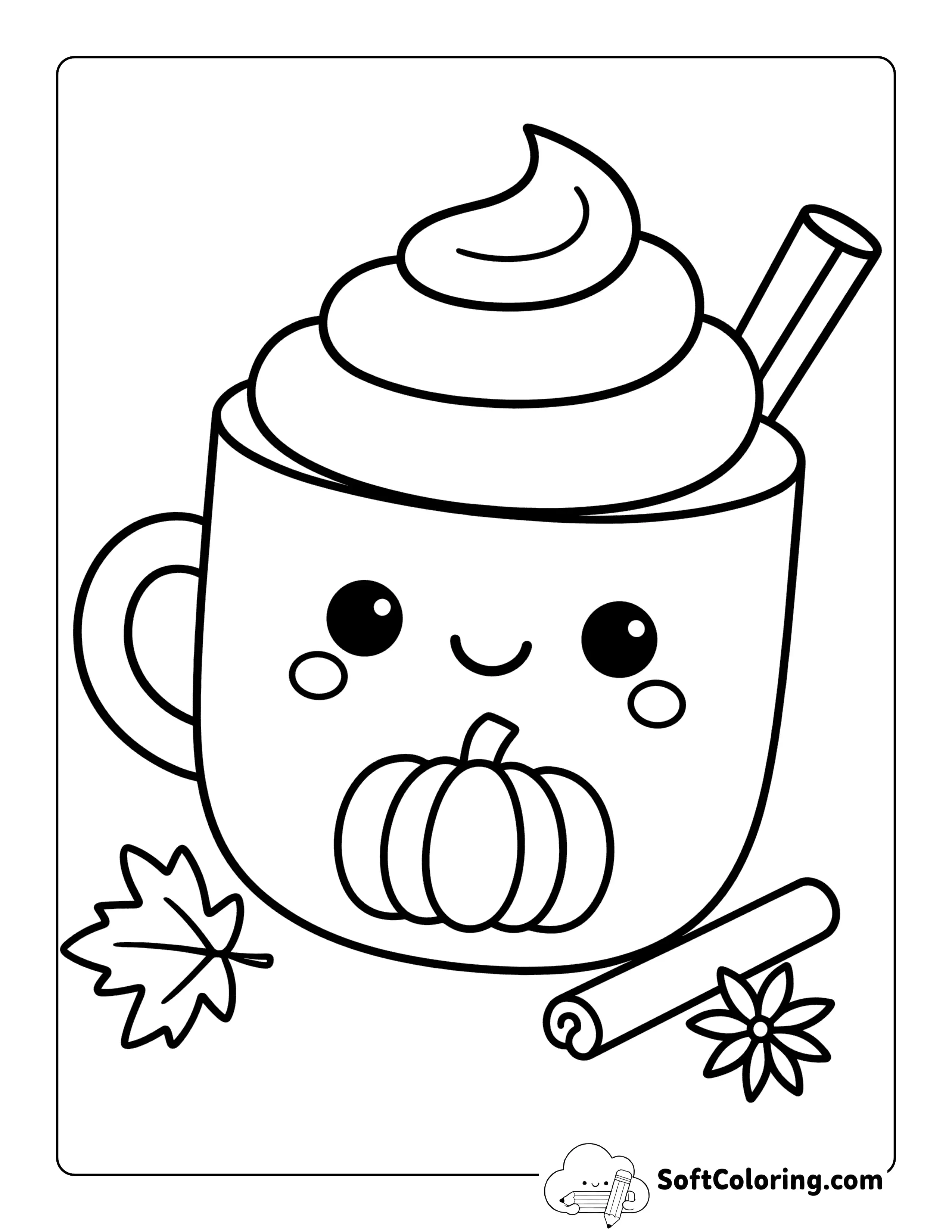New Kawaii Easy Pumpkin Spice Latte Coloring Page For Kids