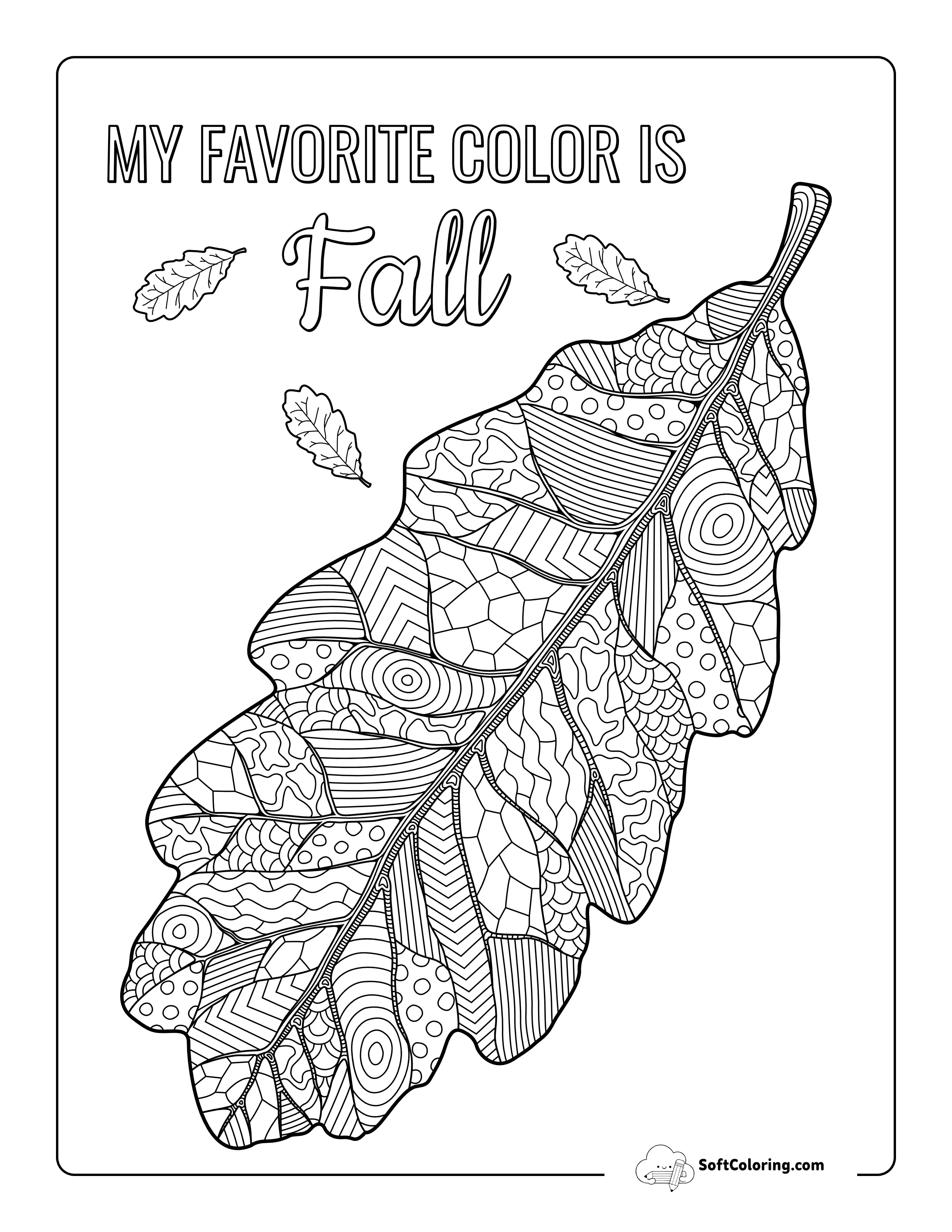 Cute Fall Oak Leaf Zentangle For Adults