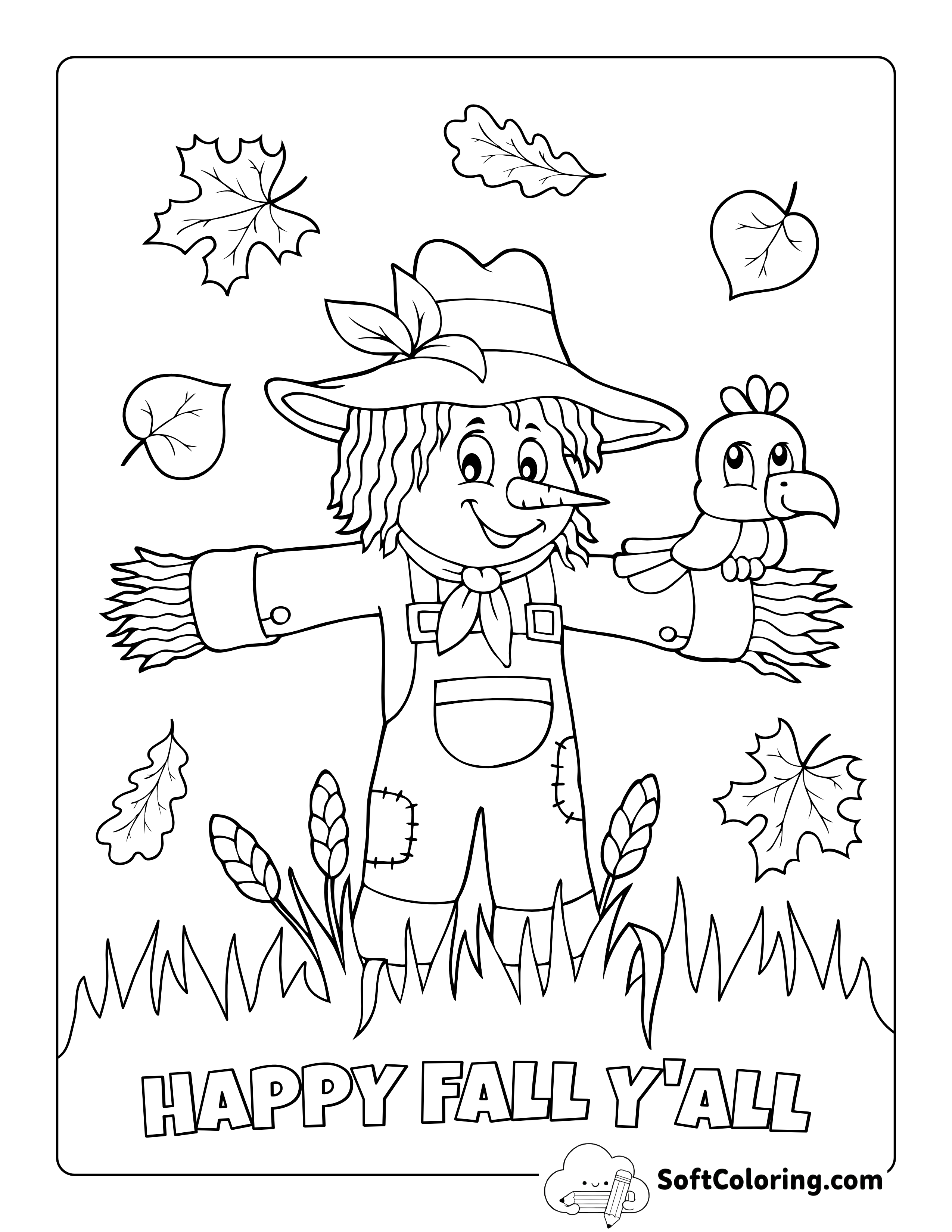 Cute Scarecrow Fall Coloring Sheet