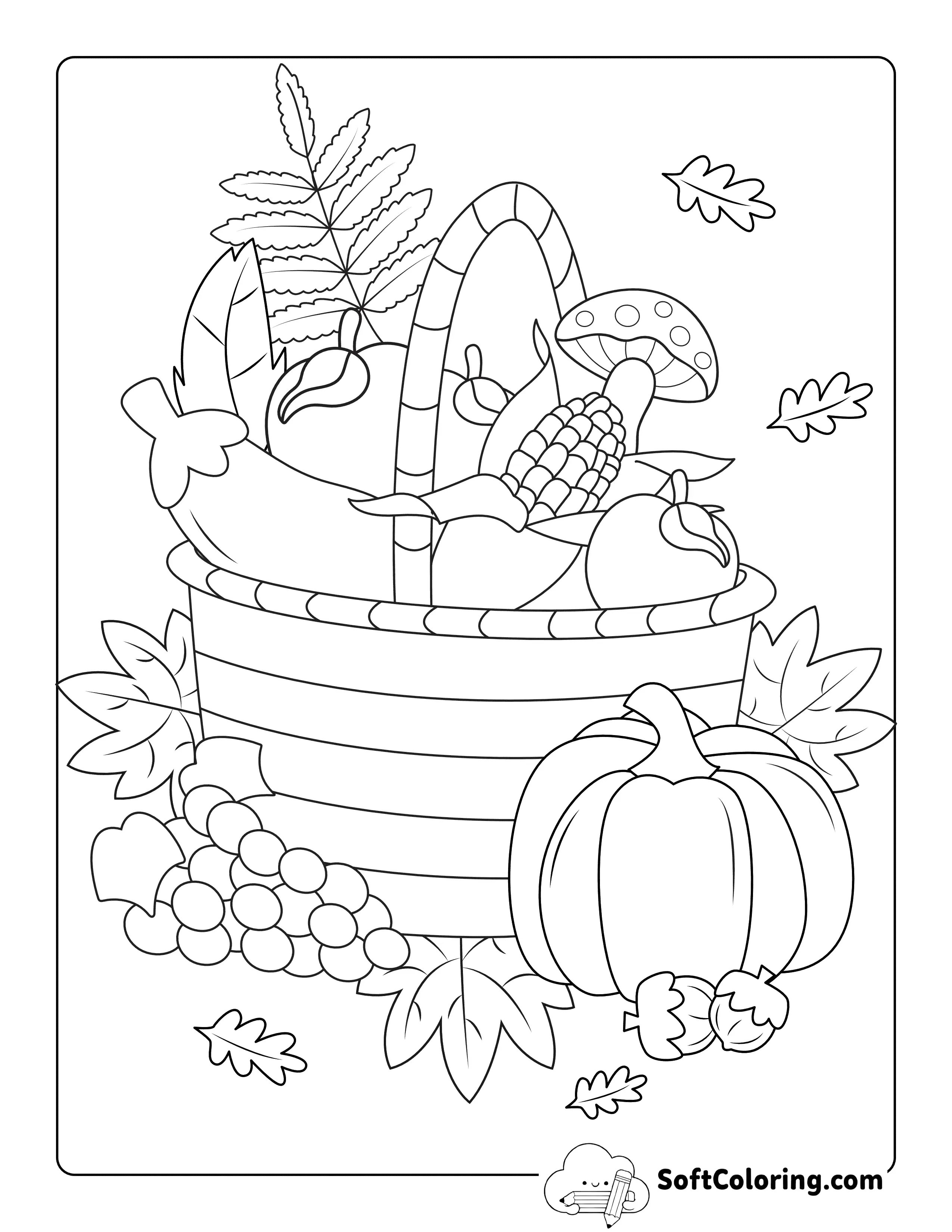 New Easy Fall Harvest Basket Coloring Page Printable