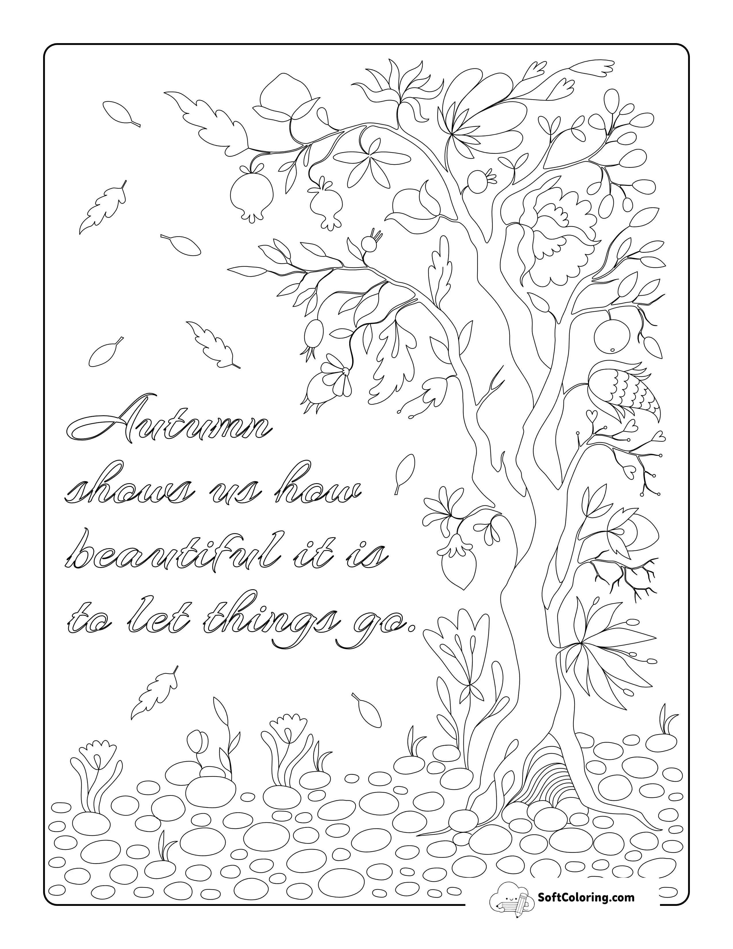 "Let Things Go" Autumn Tree Coloring Page