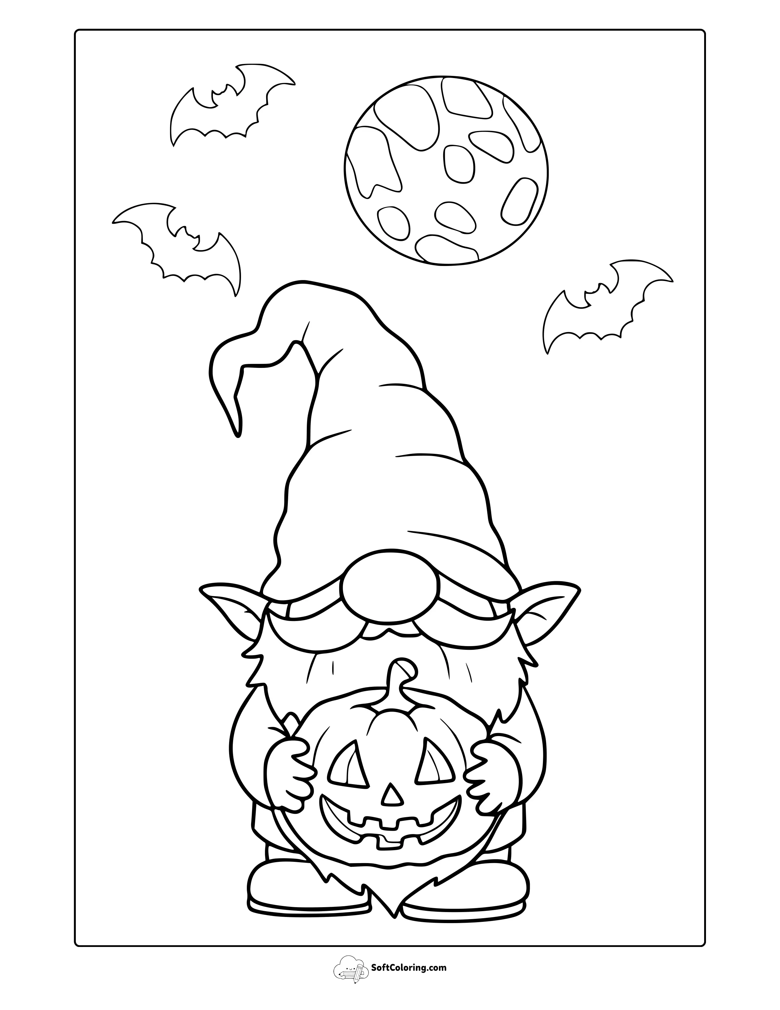 Fall Gnome Holding A Jack O Lantern Coloring Page