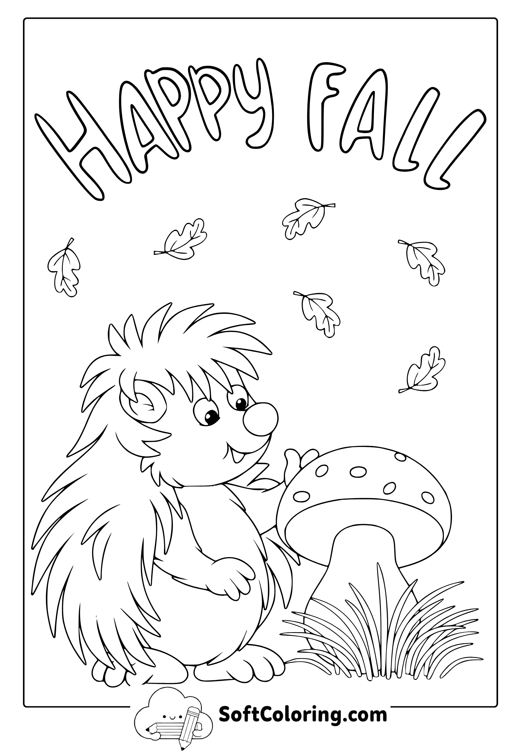 fall hedgehog coloring page