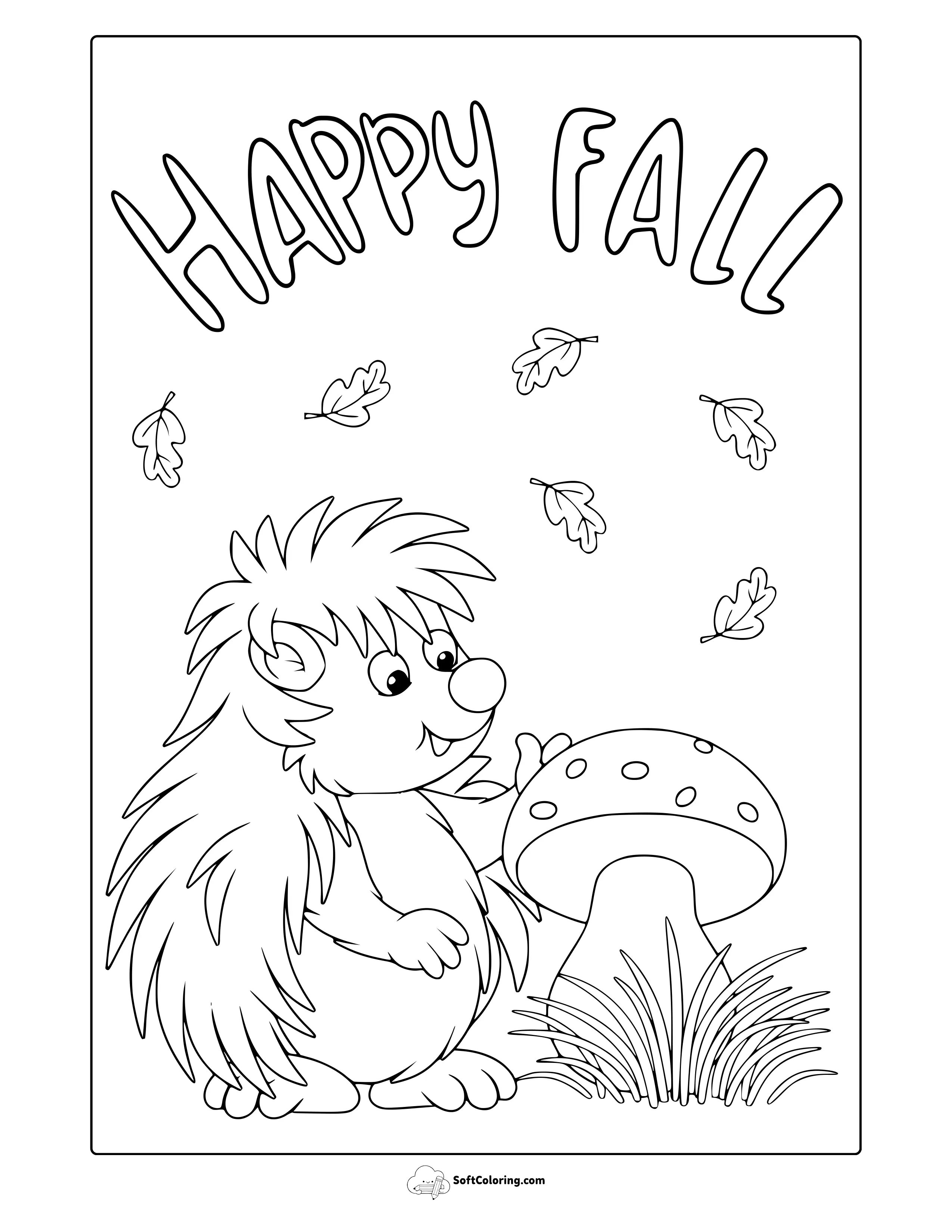 Fall Hedgehog Coloring Page