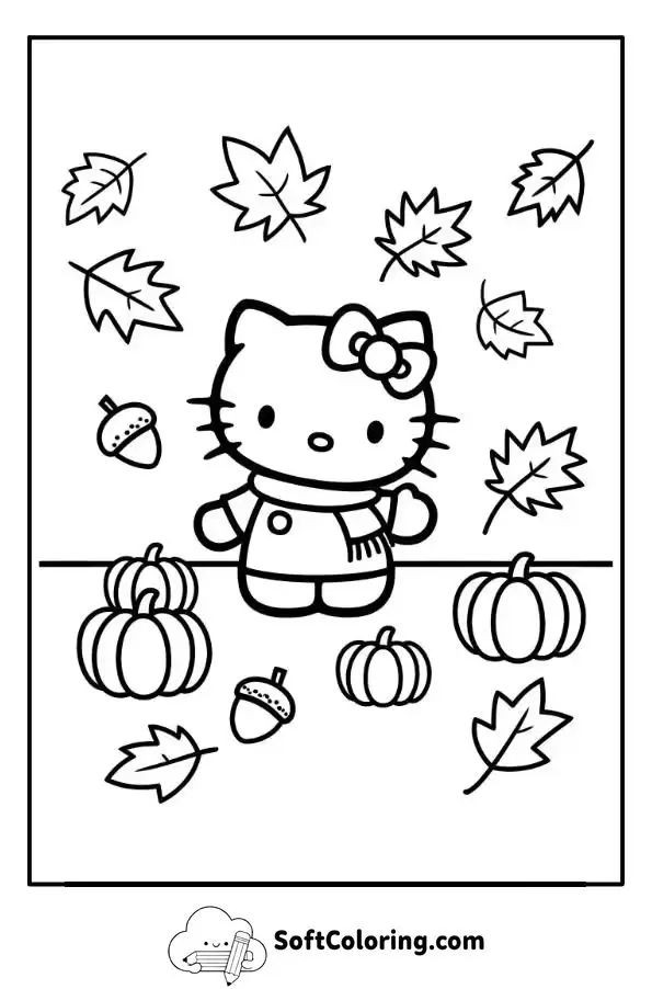 Hello Kitty Fall Coloring Page