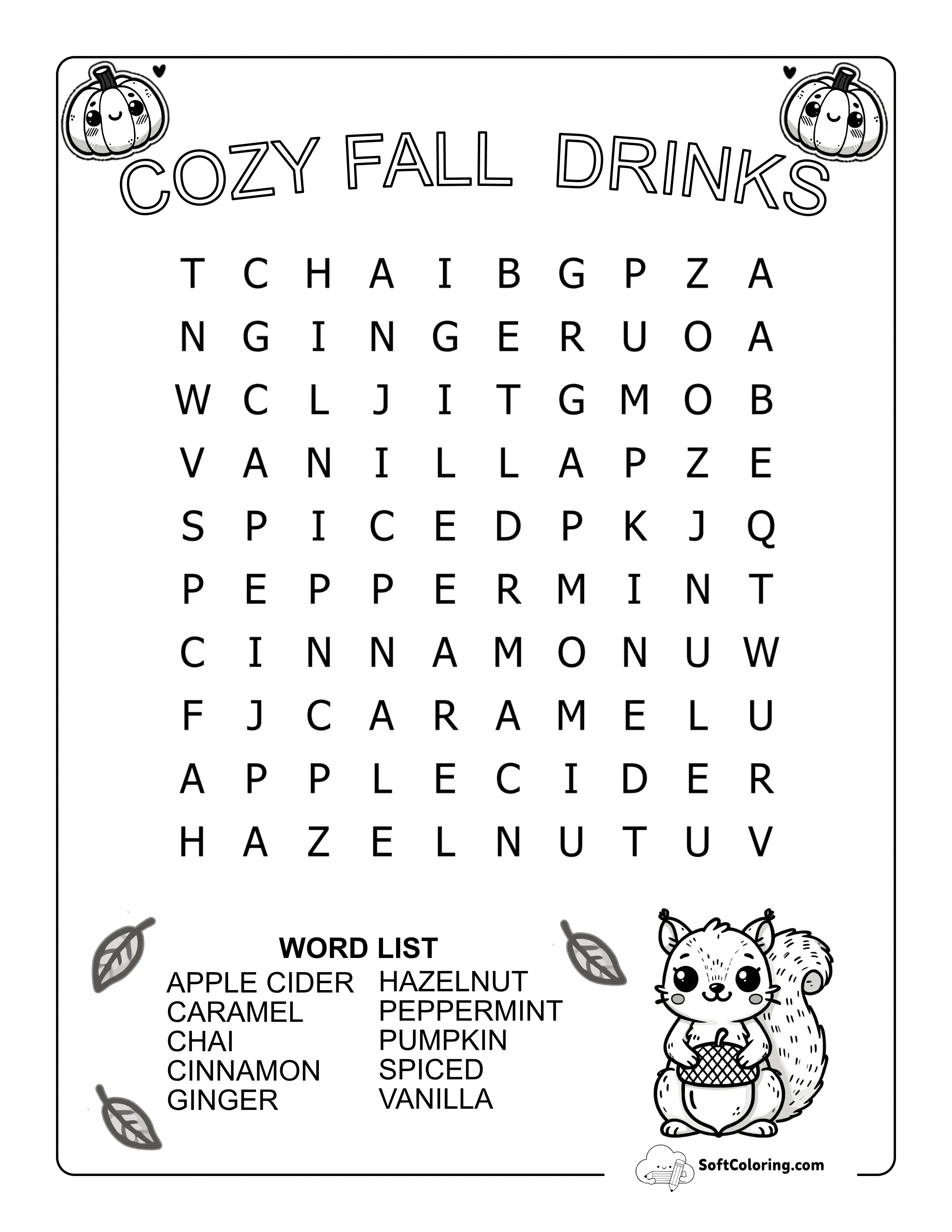 (New) Easy Cozy Fall Drinks Word Search