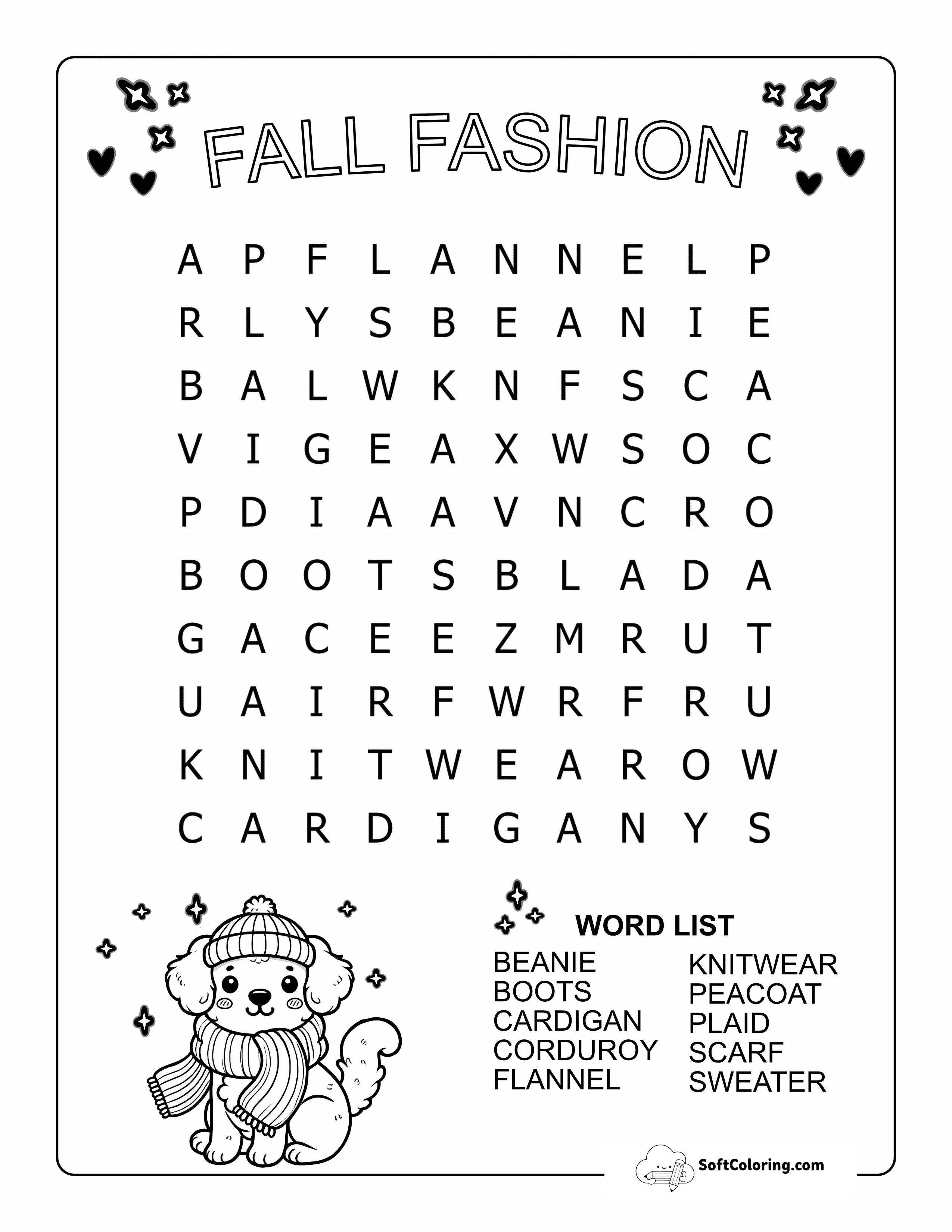(New) Easy Fall Fashion Word Search