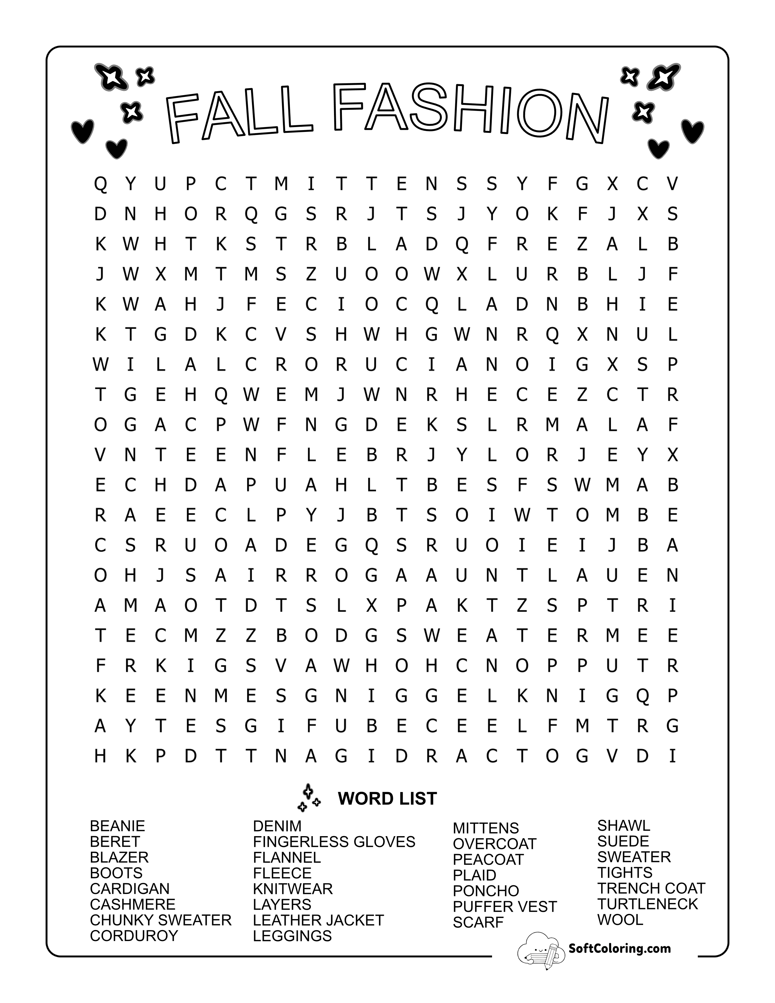 (New) Hard Fall Fashion Word Search