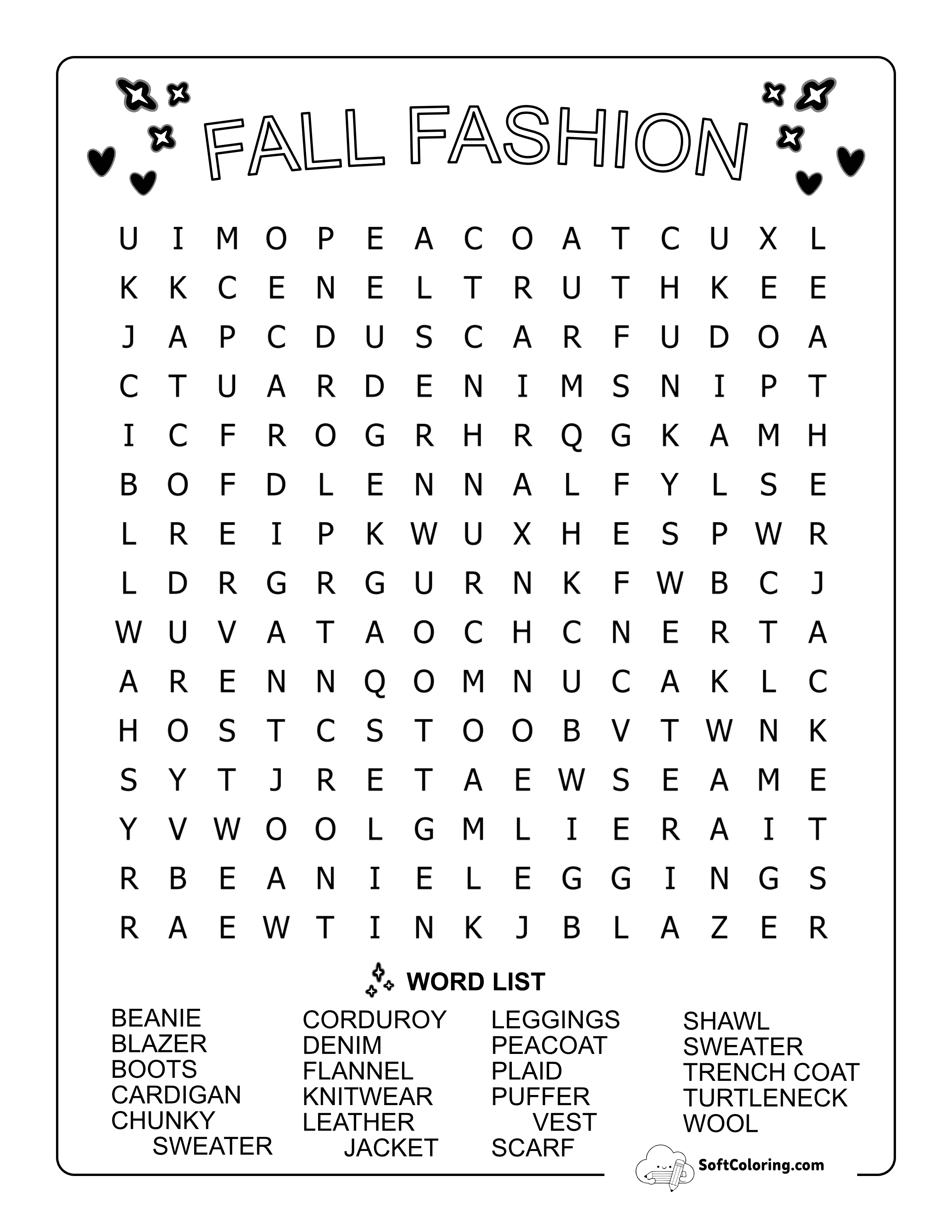 (New) Medium Fall Fashion Word Search