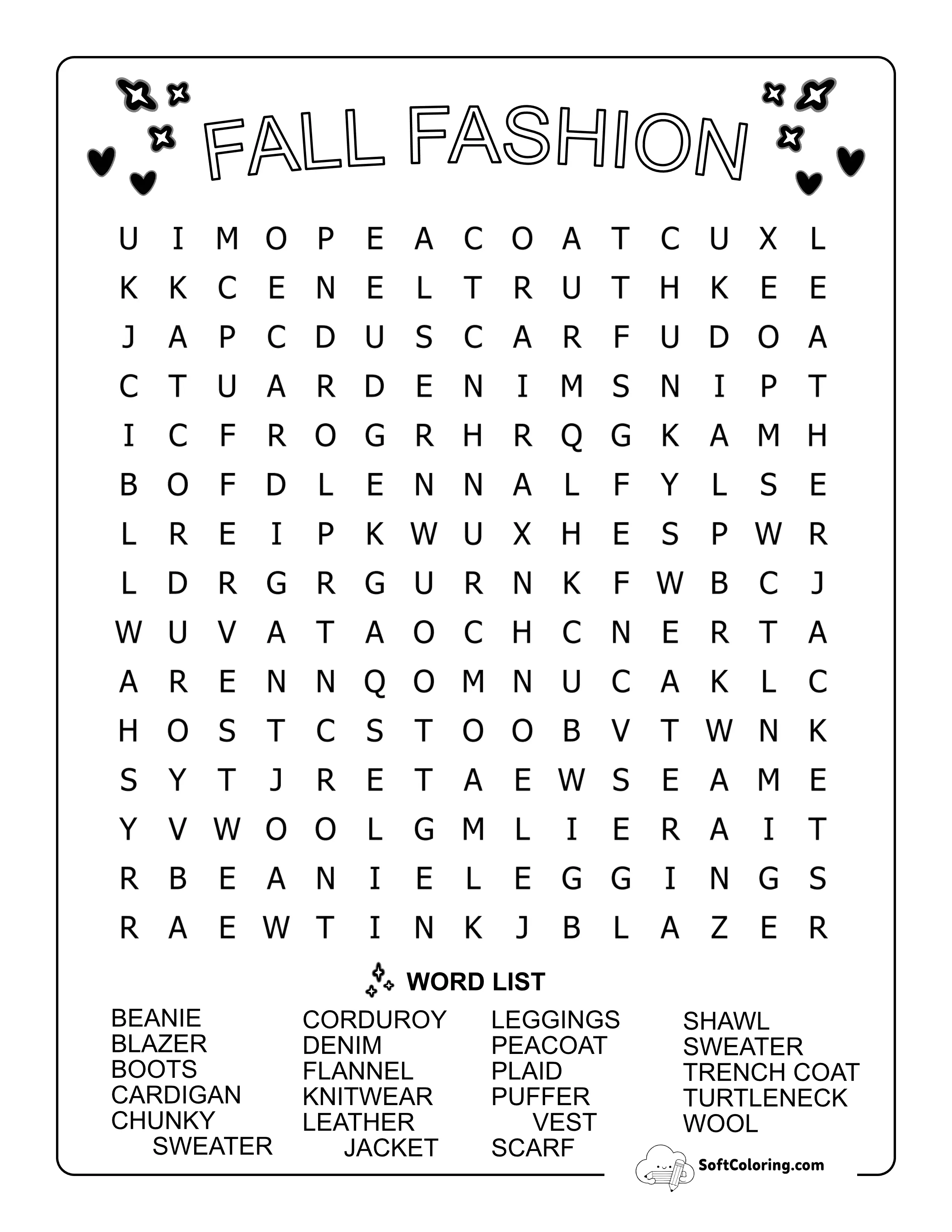 (New) Medium Fall Fashion Word Search