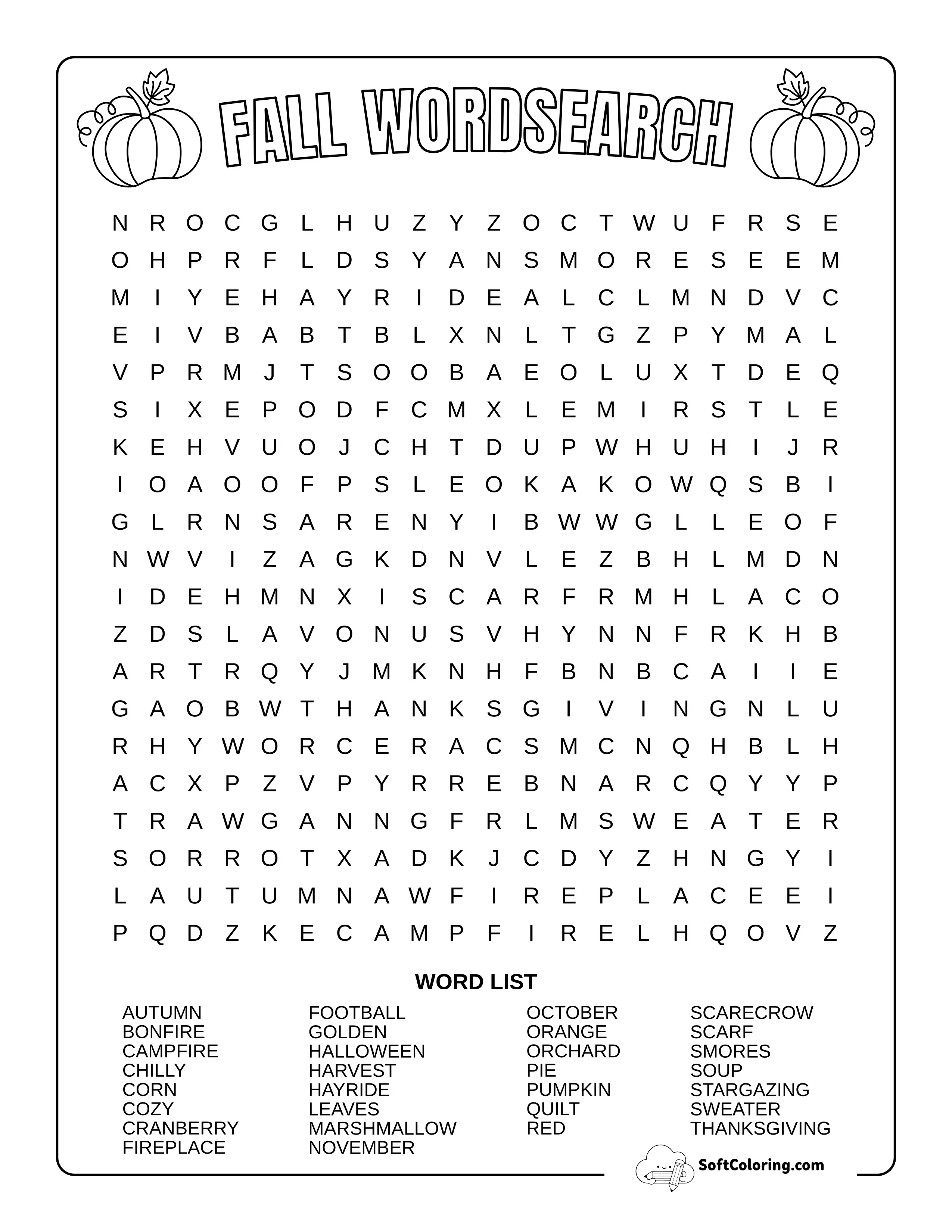 Hard Fall Word Search
