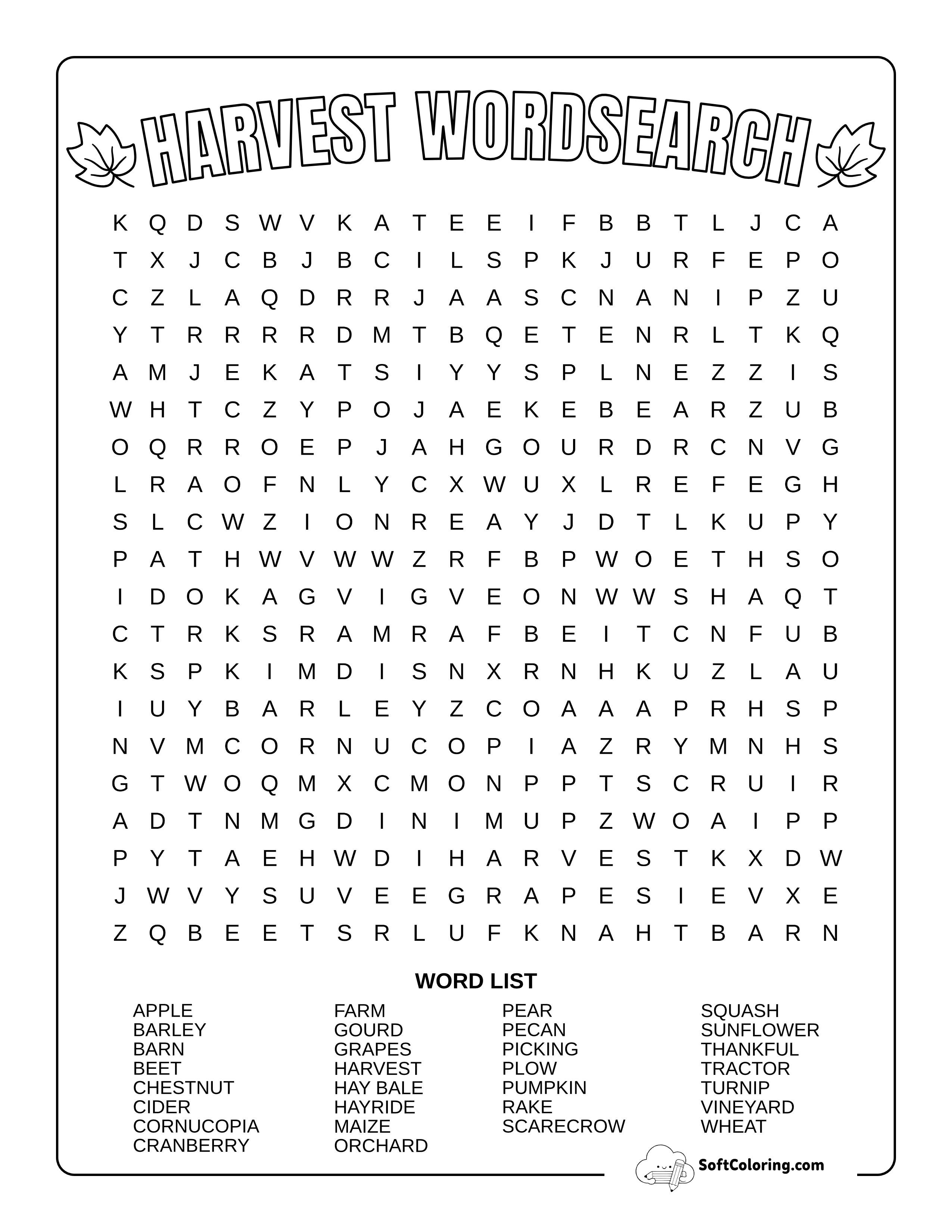 Hard Harvest-Themed Fall Word Search